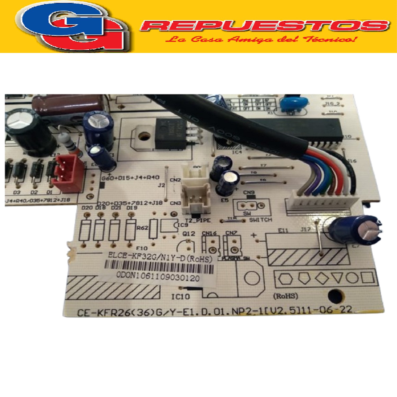 PLAQUETA ORIGINAL AIRE ACONDICIONADO SPLIT PARA ELECTROLUX   (CEKFR 26(36)G/Y-E1 D.01.NP2-1 V2.5) PARA FRIO SOLO