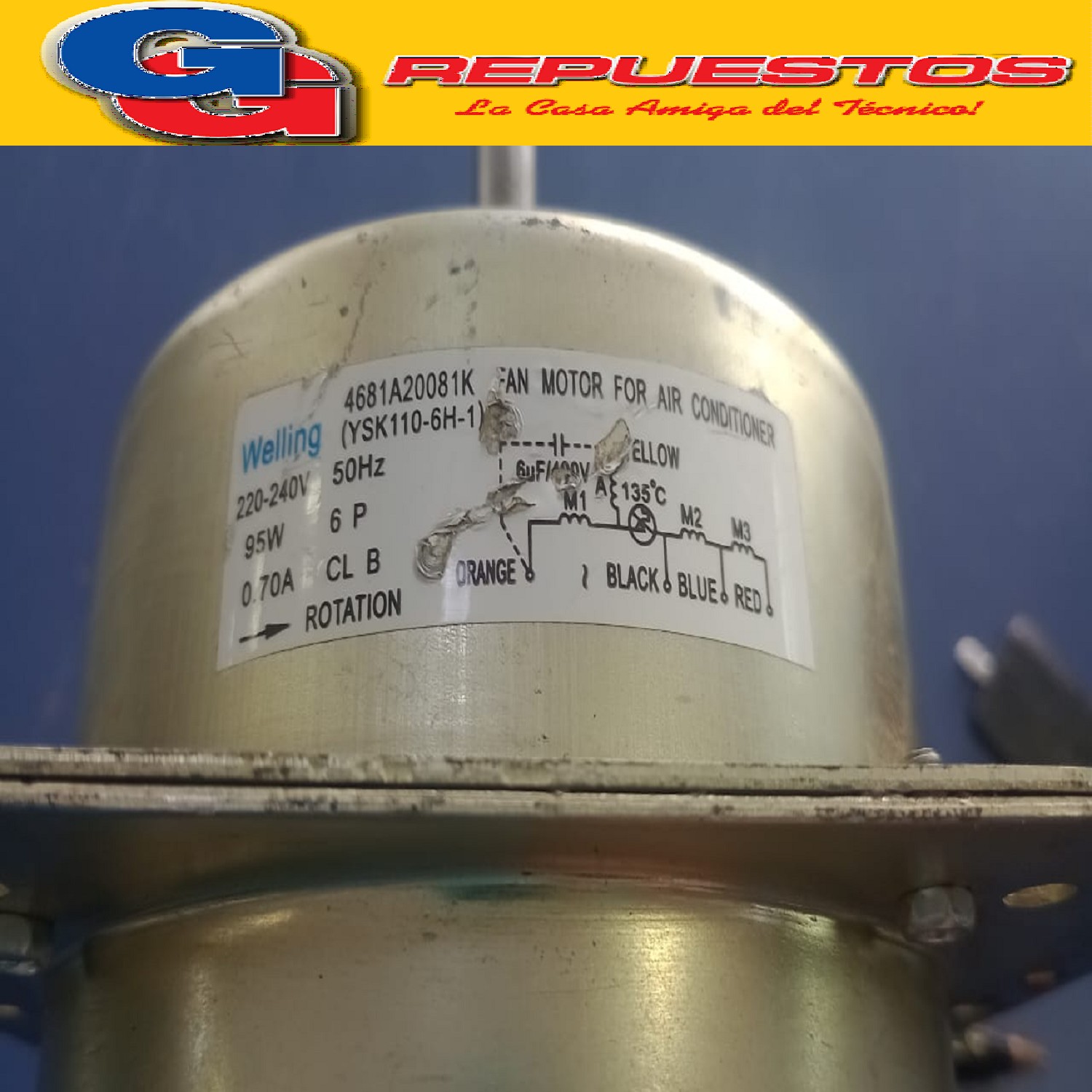 MOTOR FORZADOR PARA AIRE VENTANA COMPACTO YSLA110-4-0001 (46 81A20081R) 220 - 240 V / 110W / 1.2A / 4 P CL B