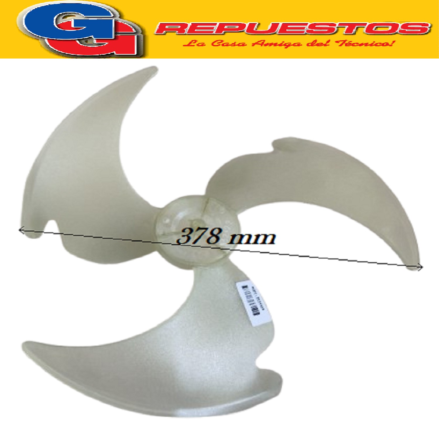 HELICE PALA CONDENSADORA AIRE SPLIT 3 ASPAS 378X103 SENTIDO  DE GIRO ANTIHORARIO eje de 8 mm
