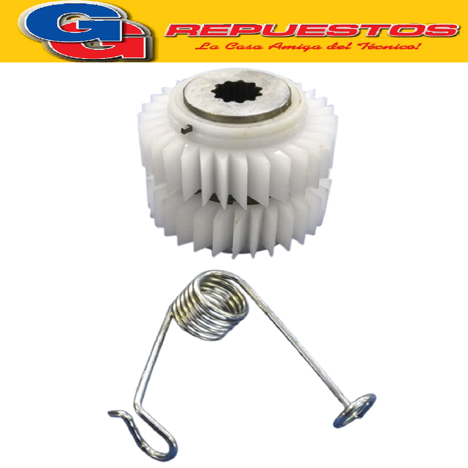 KIT DE REPARACION PARA CAJA DE LAVARROPAS FUZZY CON CHAPON / RESORTE Y DOS ENGRANAGES ELECTROLUX ELACW09 ELACW10 ELAC09 - ELAC10 - 2770007 2770019