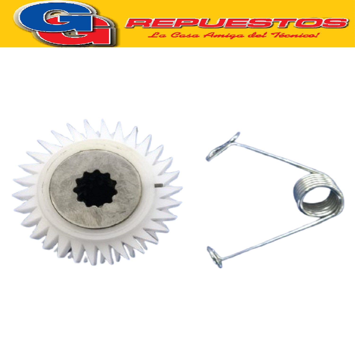 KIT DE REPARACION PARA CAJA DE LAVARROPAS FUZZY CON CHAPON / RESORTE Y DOS ENGRANAGES ELECTROLUX ELACW09 ELACW10 ELAC09 - ELAC10 - 2770007 2770019
