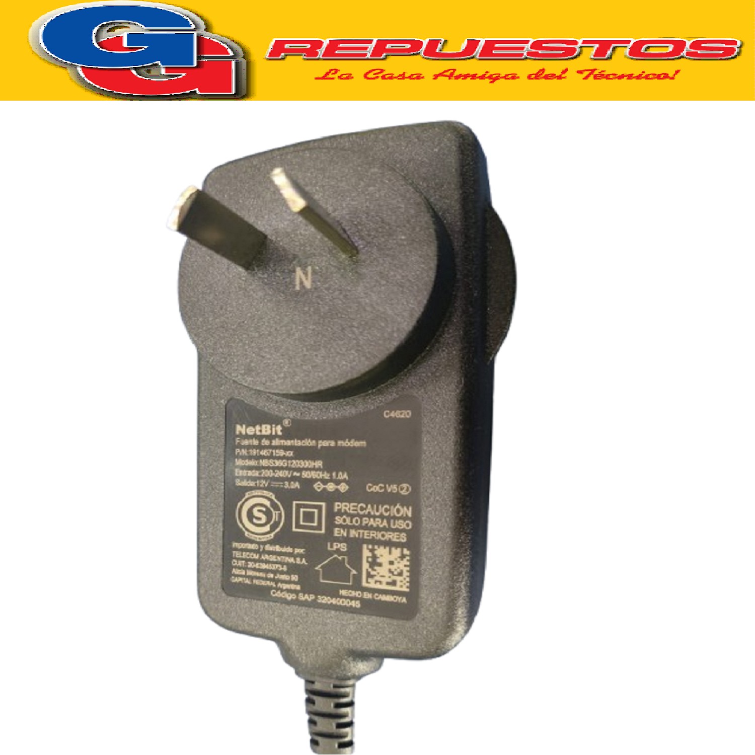 FUENTE 12V 3AMP SWITCHING PLUG 2,5MM CON CAMBIO DE POLARIDA  DSp1203- PUEDE VENIR TAMBIEN DE 3,5A