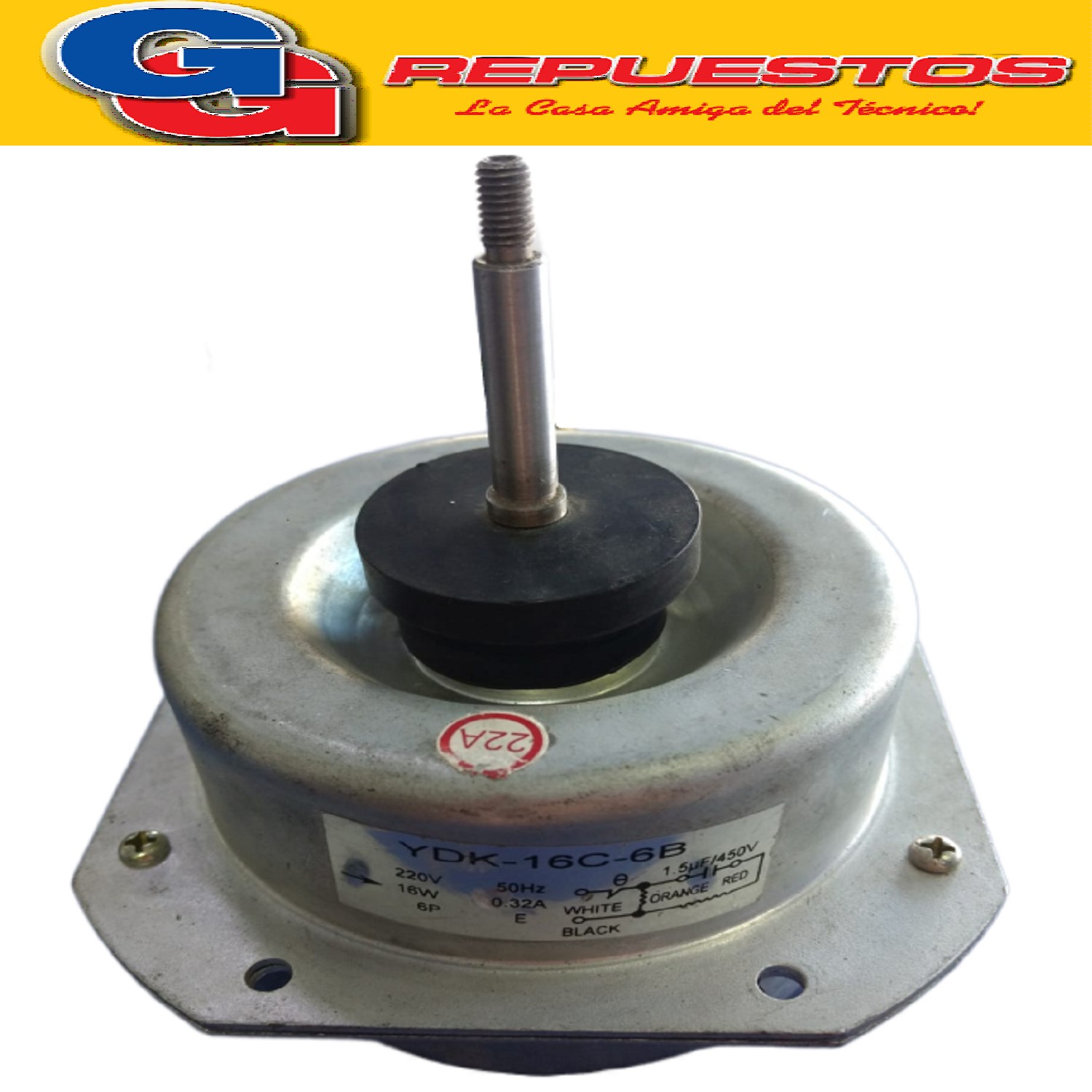 FORZADOR MOTOR CONDENSADOR AIRE ACONDICIONADO YDK-16C-6B  16 W  220V. 0.32A 6 POLOS CAPACITOR 1.5uf (DIAMETRO DEL EJE 8MM) PARA AIRE SPLIT