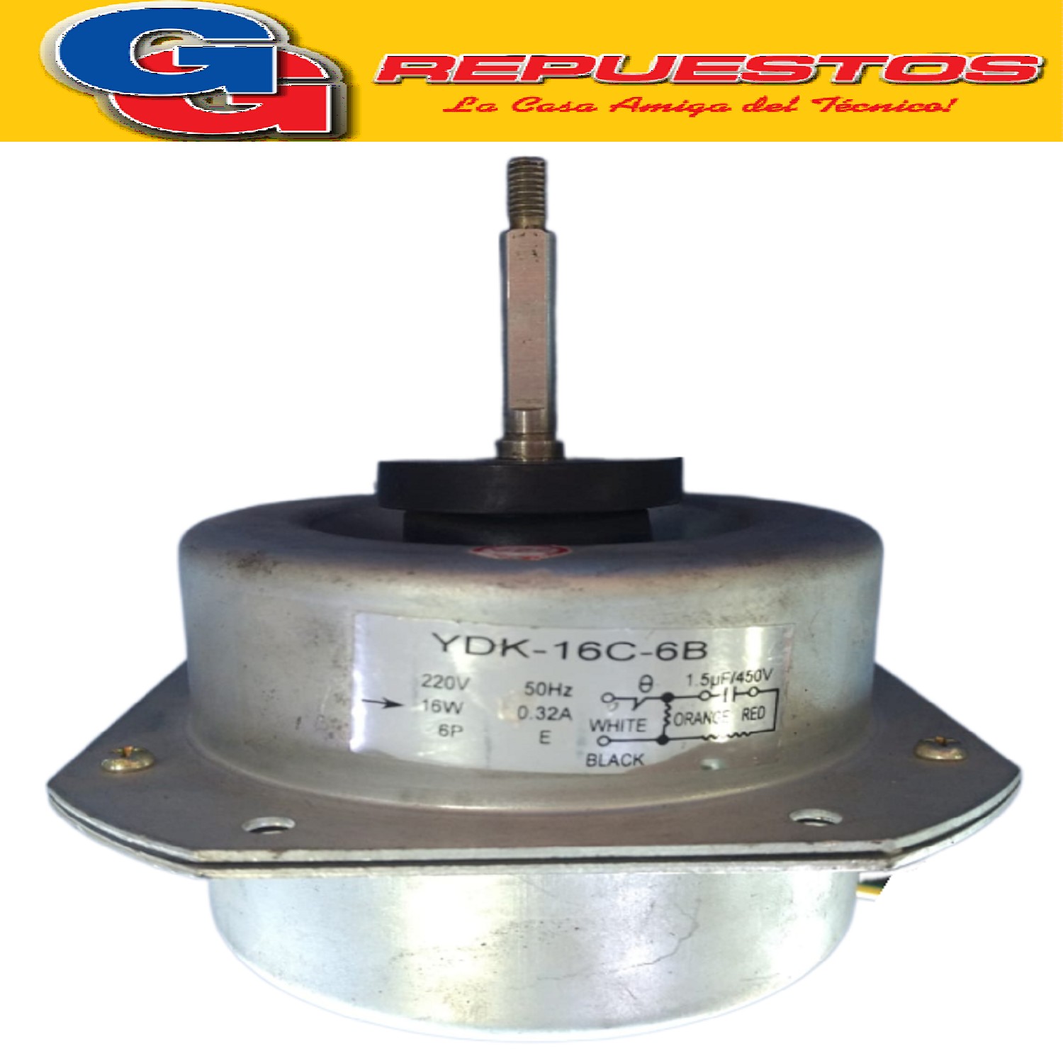 FORZADOR MOTOR CONDENSADOR AIRE ACONDICIONADO YDK-16C-6B  16 W  220V. 0.32A 6 POLOS CAPACITOR 1.5uf (DIAMETRO DEL EJE 8MM) PARA AIRE SPLIT