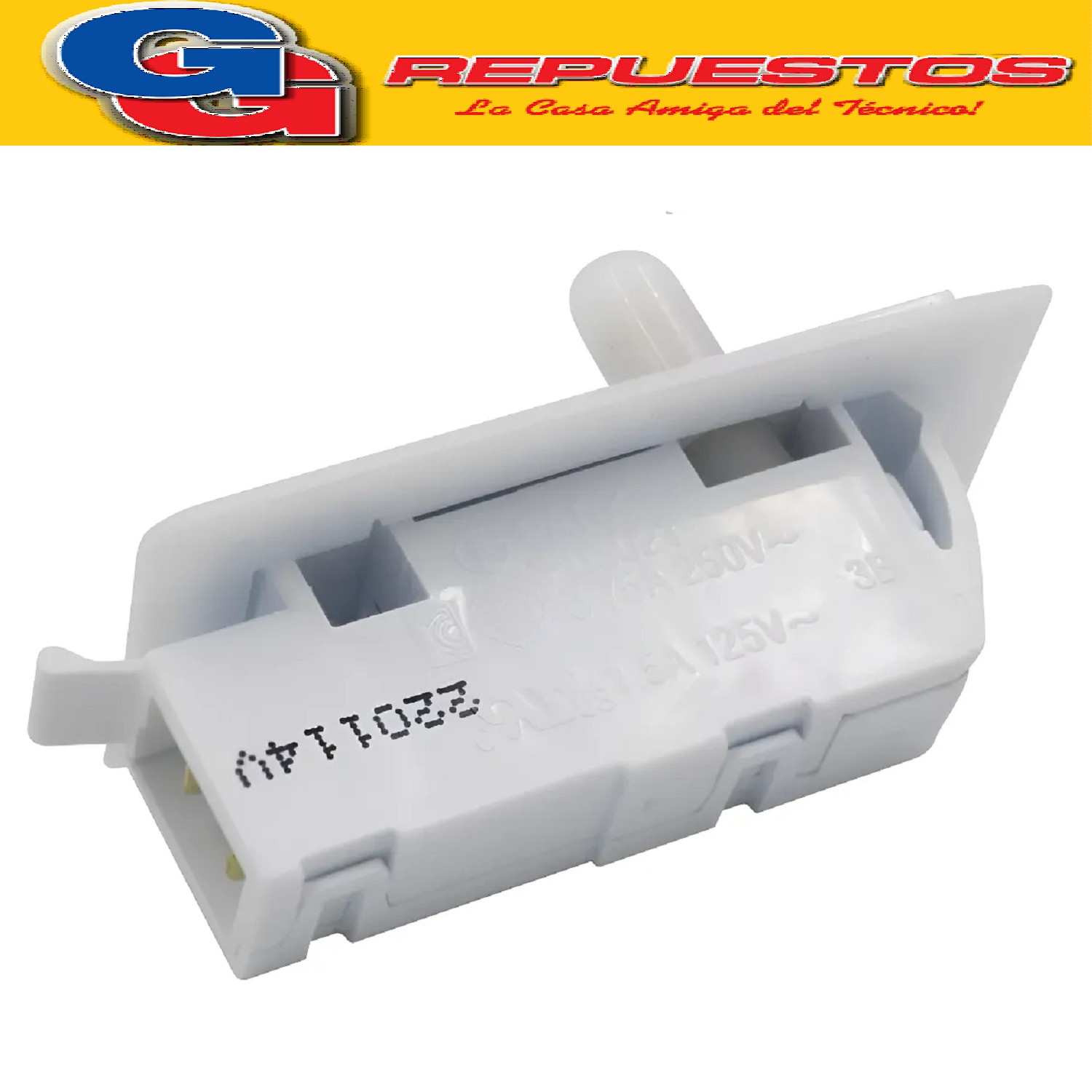 INTERRUPTOR PARA HELADERA SAMSUNG NO FROS INVERTER  RR19J20A 3SE/TL-RR19J2835RX/TL (ORIGINAL)
SECARROPAS PHILCO PH70 (ADAPTABLES) FICHA 2 contac.SAMSUNG RR19J2 Cod.Origen:
DA34-10121C (SAMSUNG) SWITCH DOOR;AC125V/250V 1.5/0.75 1B
Produttore: CZC HC-056K
INTERRUPTOR HELADERA SAMSUNG (230203/ 230302) PDS021 0.75A 250V