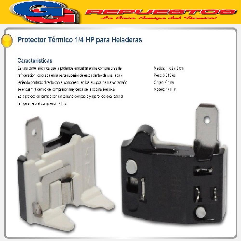 PROTECTOR TERMICO TIPO DANFOSS/EMBRACO 1/4 HP PARA HELADERAS