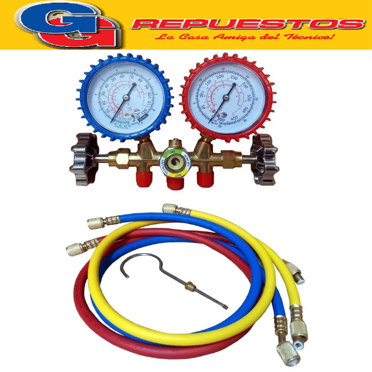 MANIFOLD PARA SERVICIO R22 R134 ZT536 COMPLETO CON MANGUERAS CT-536-G