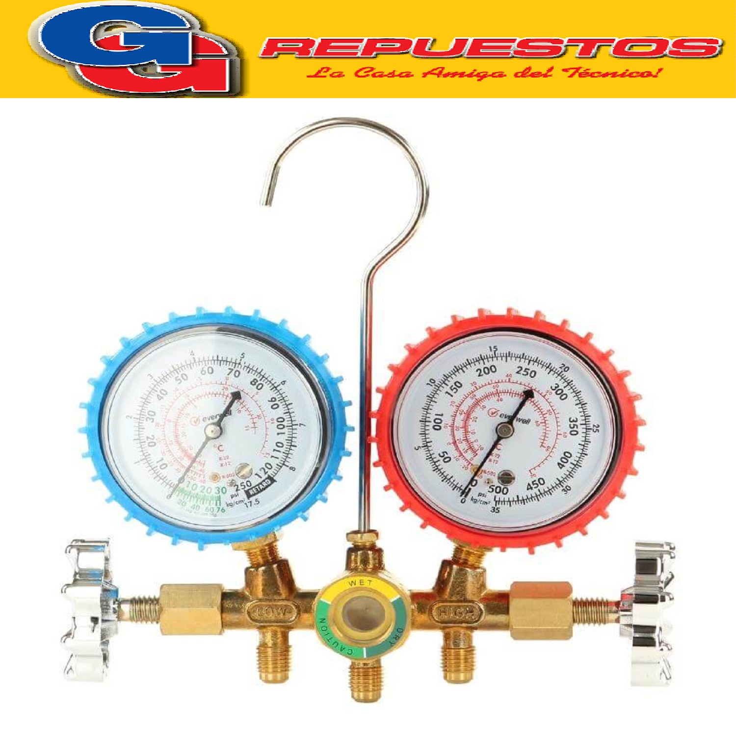 MANIFOLD PARA SERVICIO R22 R134 ZT536 COMPLETO CON MANGUERAS CT-536-G