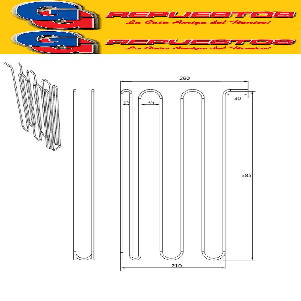 RESISTENCIA DE ALUMINIO DE HELADERA WHIRLPOOL ARB 210  ARB22 4 INVERTIDA NO FROST A311(I) 220V 190W 370T ERM390