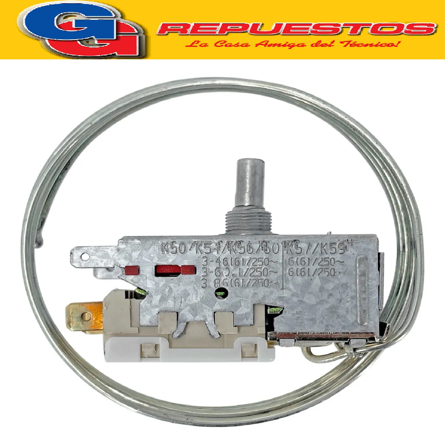 TERMOSTATO VT9 K59-L1102 3 CONTACTOS MEDIA CAÑA CAPILAR 1.2M CON TUERCA Y ACCESORIOS 3 CONTACTOS MEDIA CAÑA C/TUERCA Y ACCESORIOS . K59 (+3.5 -22_-12) HELADERA 2 FRIOS REEMPLAZO 26.1 GAFA 1200mm