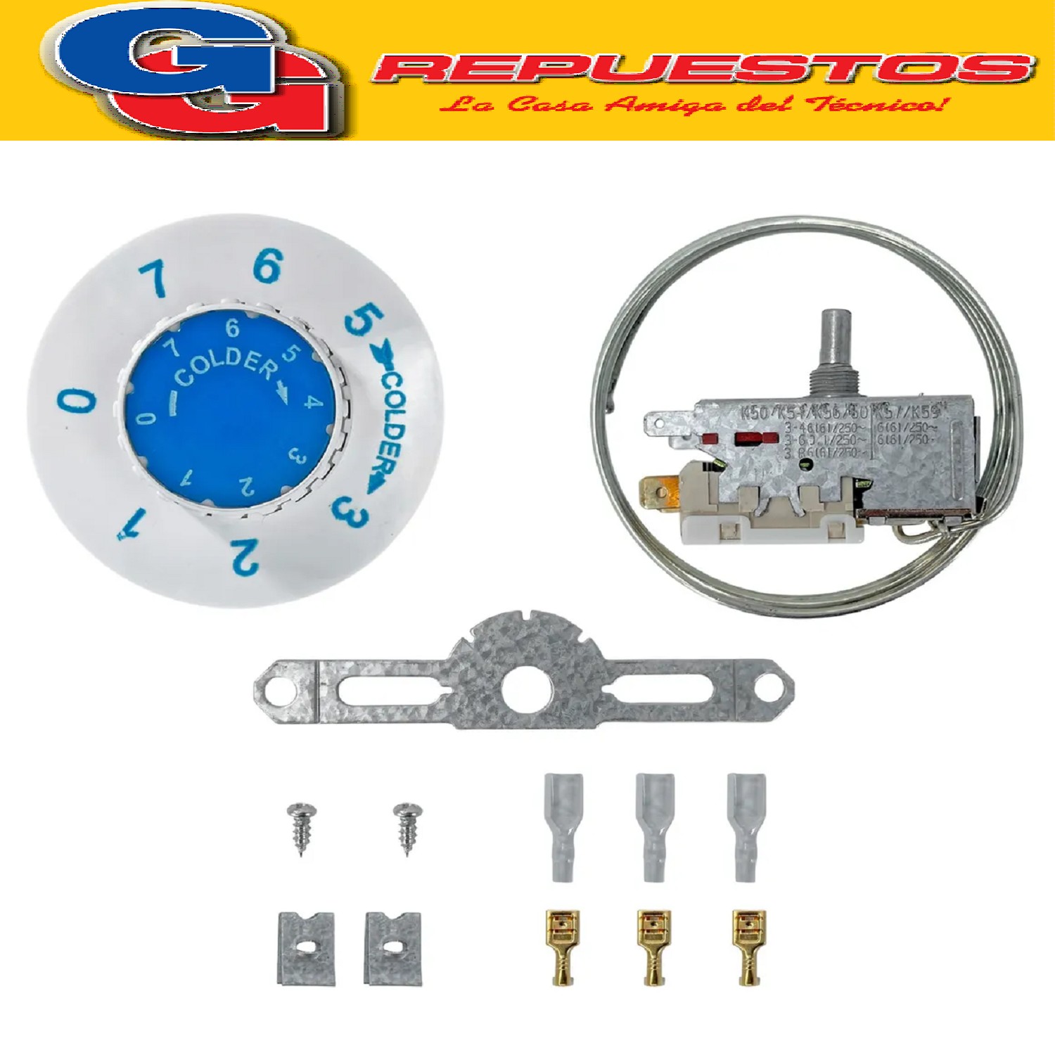 TERMOSTATO VT9 K59-L1102 3 CONTACTOS MEDIA CAÑA CAPILAR 1.2M CON TUERCA Y ACCESORIOS 3 CONTACTOS MEDIA CAÑA C/TUERCA Y ACCESORIOS . K59 (+3.5 -22_-12) HELADERA 2 FRIOS REEMPLAZO 26.1 GAFA 1200mm