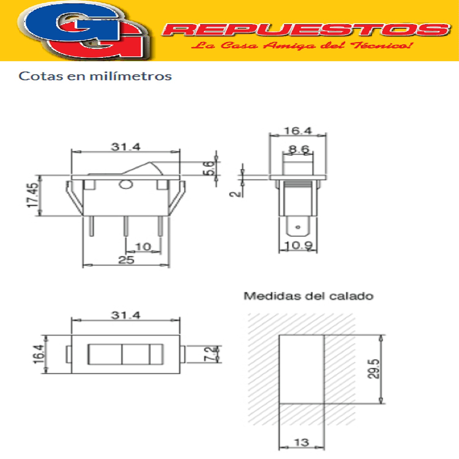 LLAVE PULSADORA 6 AMP. BORDEADORA