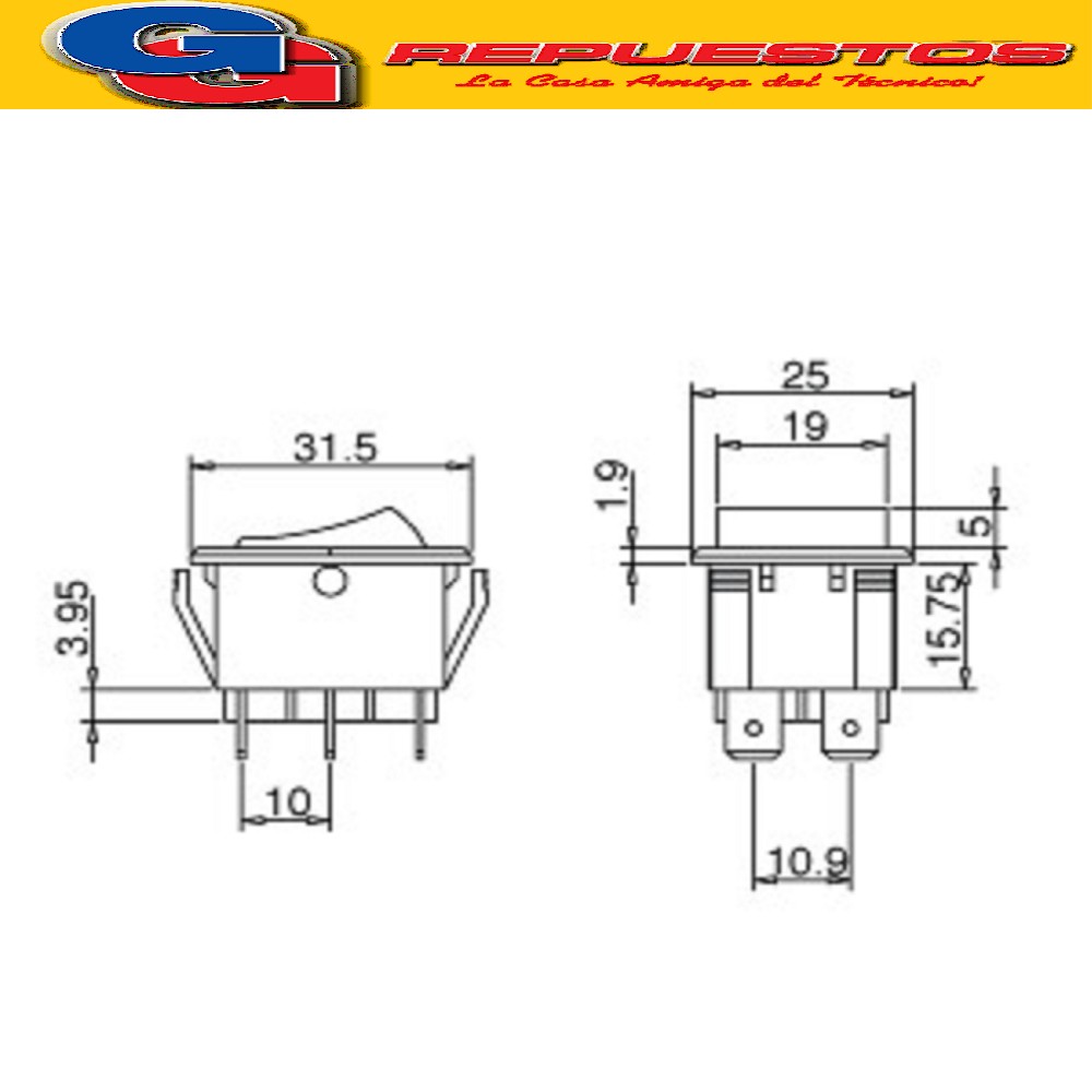 LLAVE TECLA 4 CTOS 15A 250 V C/NEON CONTACTOS DE PLATA