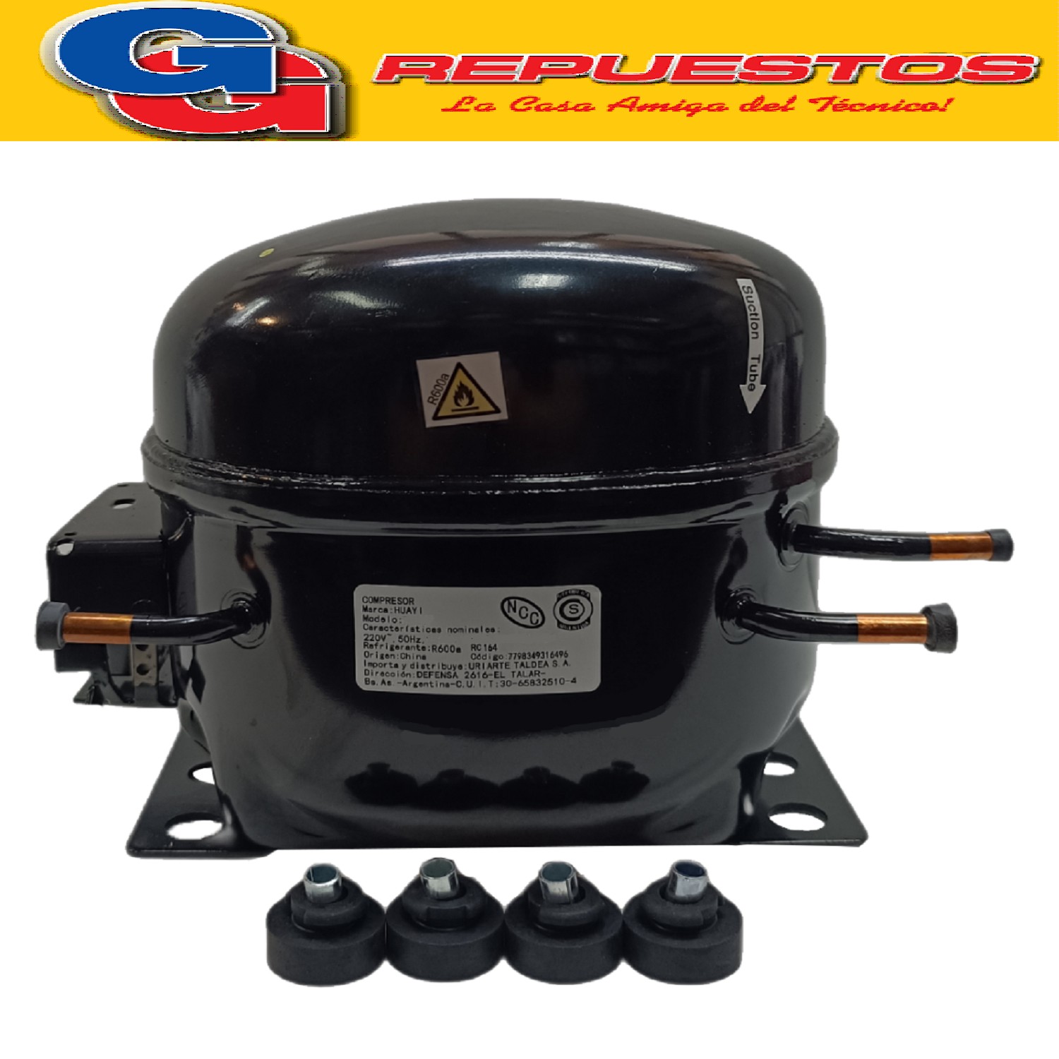 MOTOCOMPRESOR HUAYI 1/4+ HP CON CAPACITOR GAS R600A 1.2A 165 W 50hz 1/4 + CON CAPACITOR DE 3UF