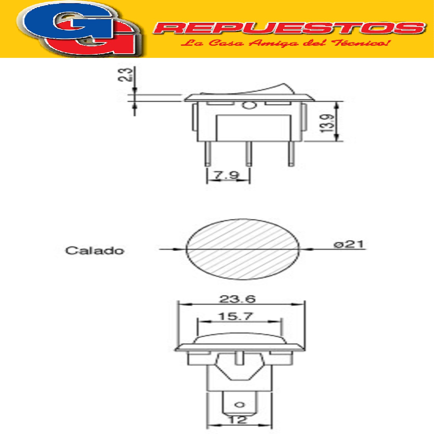 LLAVE INTERRUPTOR TECLA REDONDA CAFETERA GRANDE diametro de  orificio para calce  25 mm