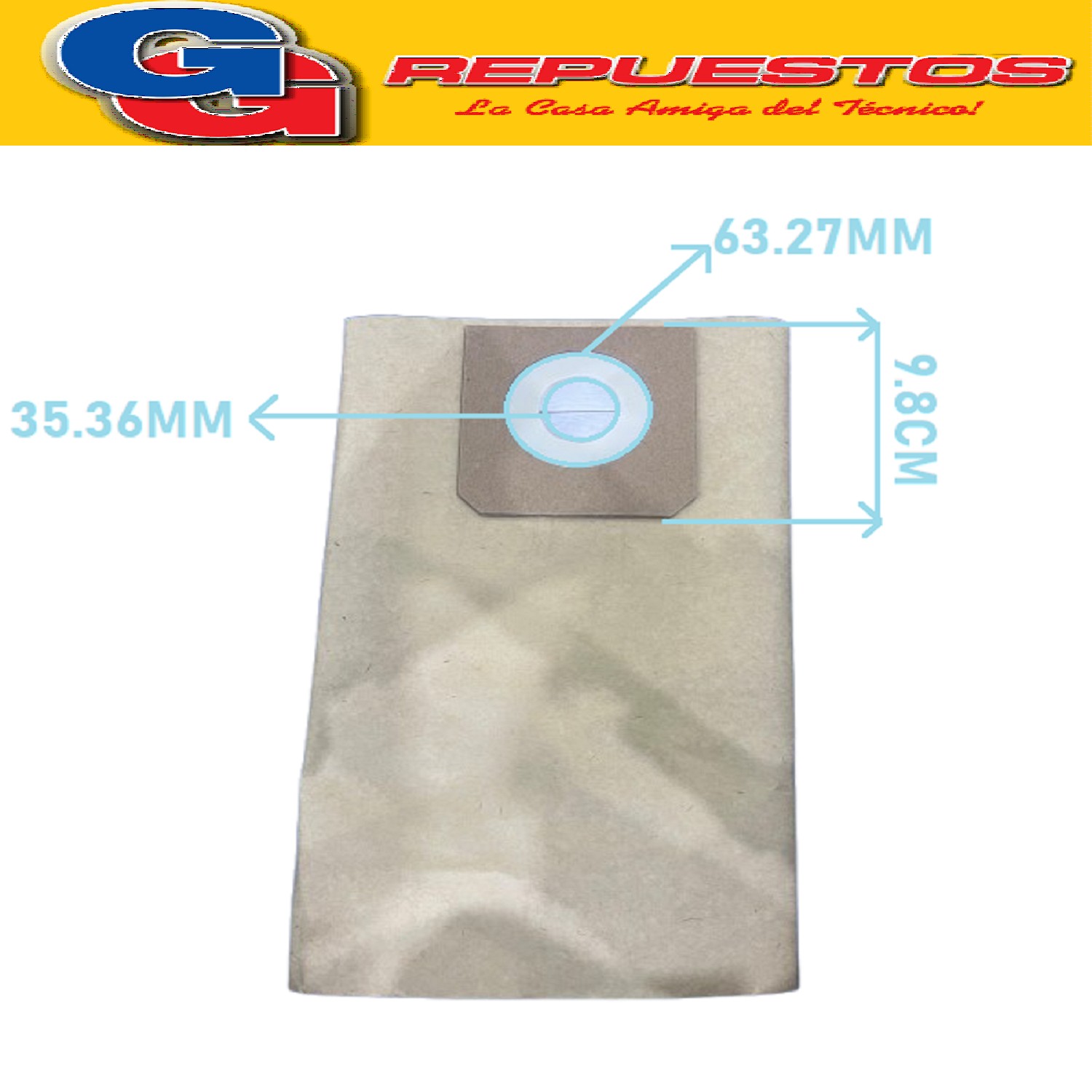 BOLSA ASPIRADORA RECOLECTORA GRANDE COMPATIBLE CON  YELMO MA XI JET 1108 (X3) 10CM X 10CM DIAM 6,3XCM ( medidas de la bolsa 31 cm x 54 Cm )
