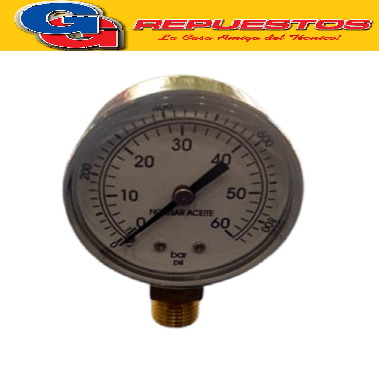 MANOMETRO VALVULA NITROGENO OXIGENO 60 BARES-60 KG
