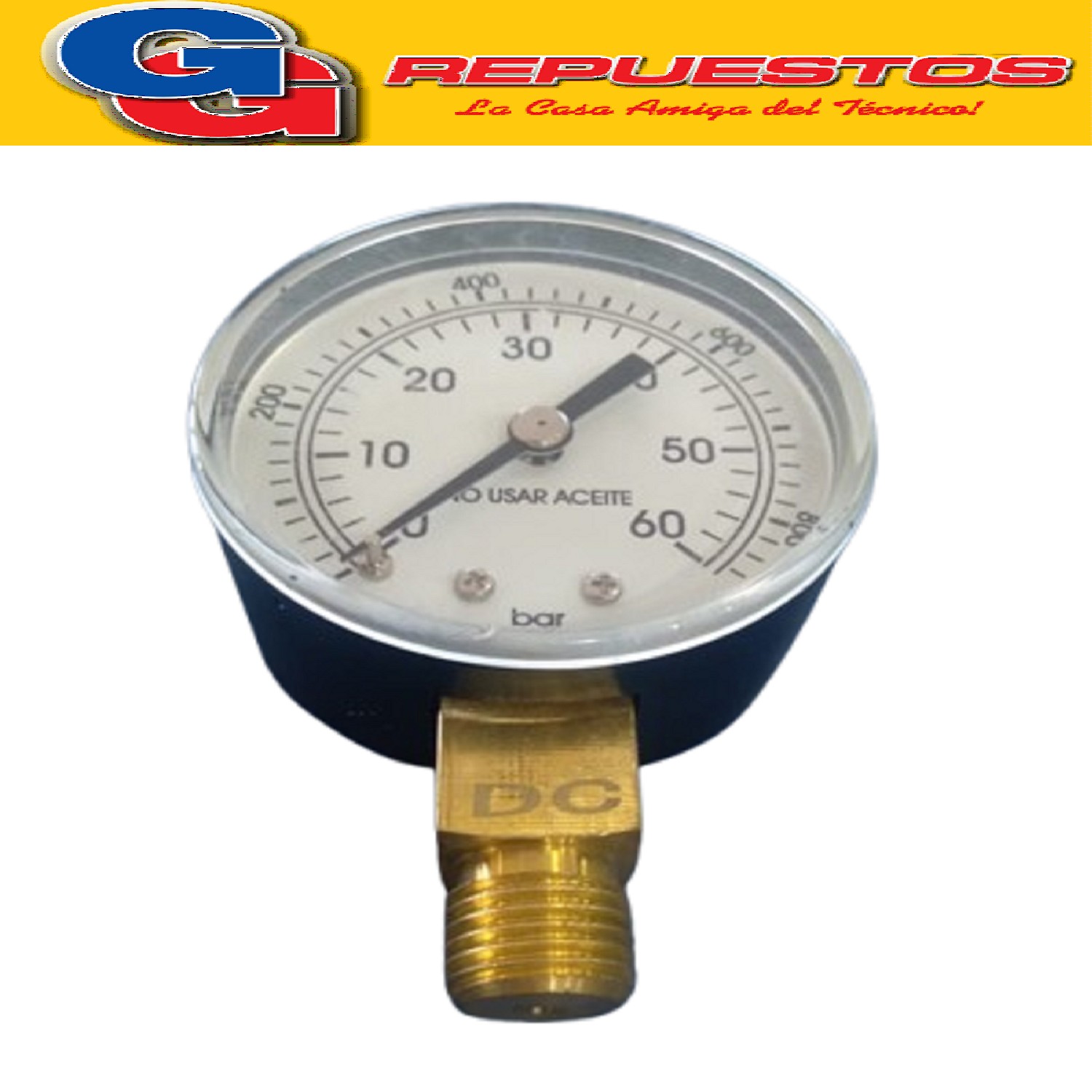 MANOMETRO VALVULA NITROGENO OXIGENO 60 BARES-60 KG