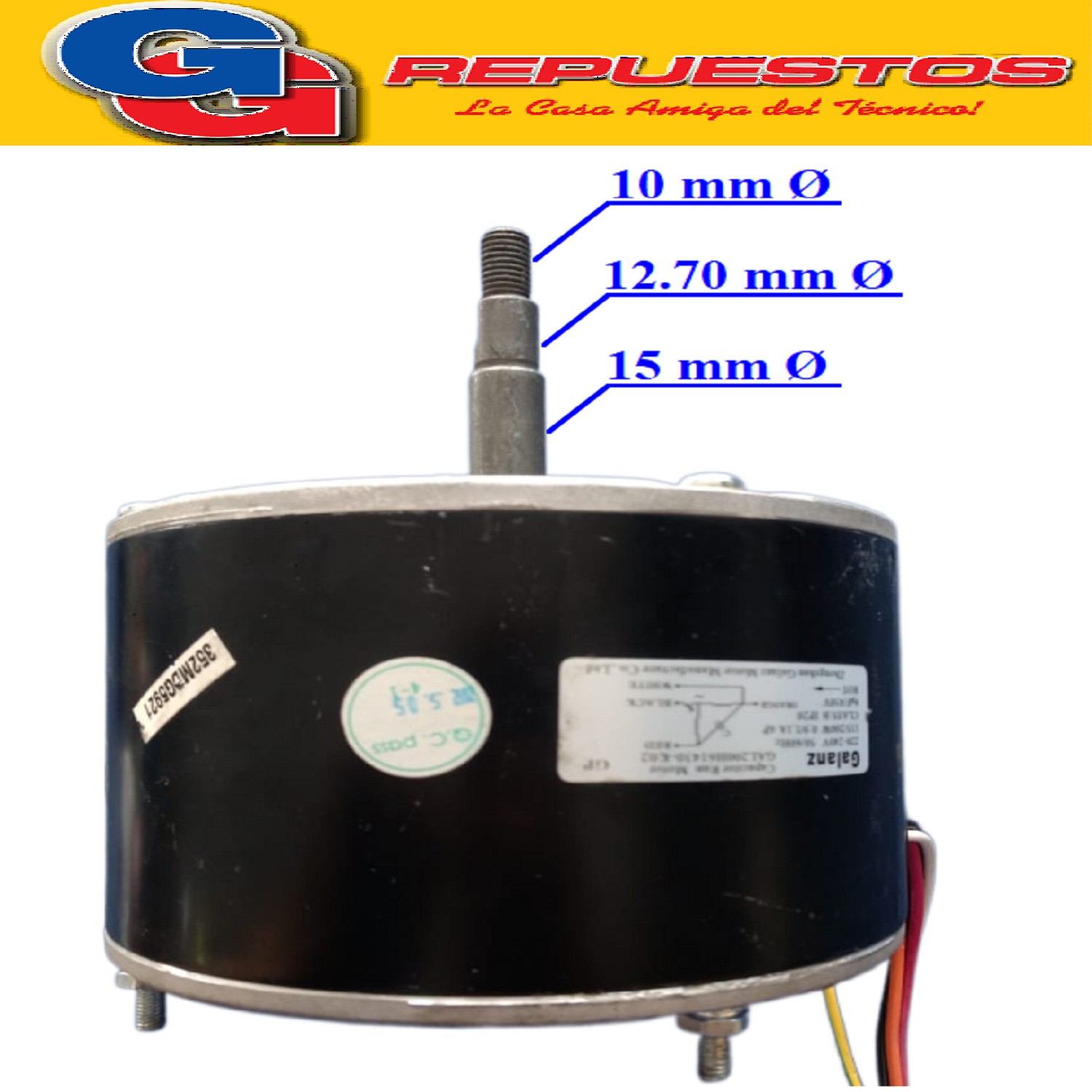FORZADOR MOTOR CONDENSADOR AIRE ACONDICIONADO GAL200H61430 - K02 135-200W 220-240V 0.9/1.1A - 6 POLOS, CAPACITOR 6uf PARA PISO TECHO