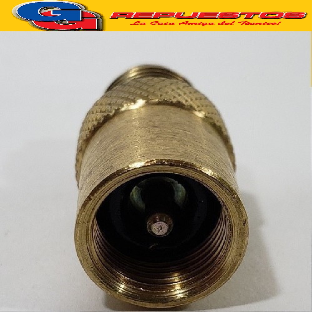 ADAPTADOR PARA GARRAFA DESCARTABLE LATA ROSCA FINA CON VALV  ULA R22-R134-MO49- YH12 ROSCA 1/4 MACHO  X 1/4 HEMBRA