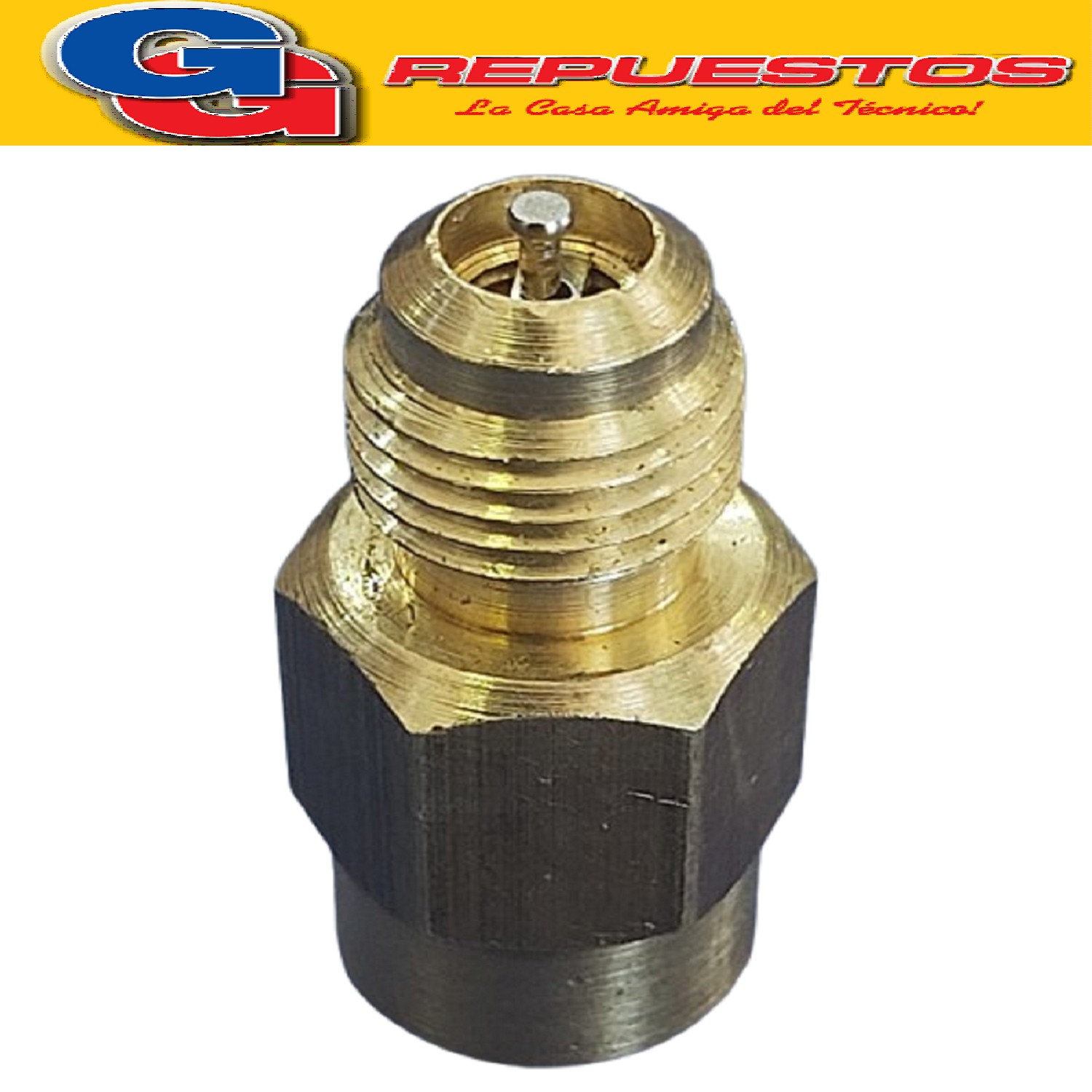 ADAPTADOR PARA GARRAFA DESCARTABLE LATA ROSCA FINA CON VALV  ULA R22-R134-MO49- YH12 ROSCA 1/4 MACHO  X 1/4 HEMBRA