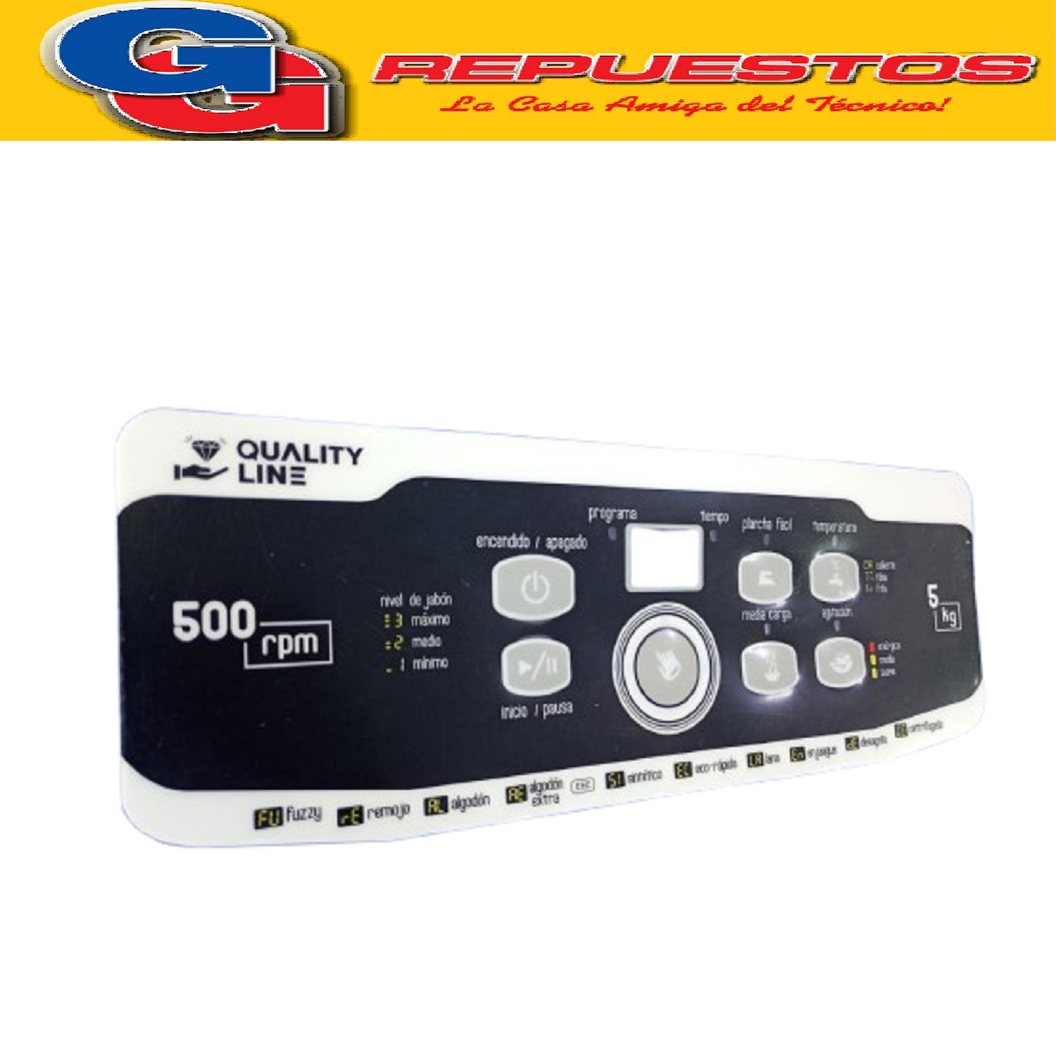 SERIGRAFIA PARA LAVARROPAS DREAN CONCEPT FUZZY TECH MODELO   VIEJO FUZZY TECH V1 QUALITY LINE MEMBRANA PARA PANEL. LARGO 28CM APROXIMADAMENTE