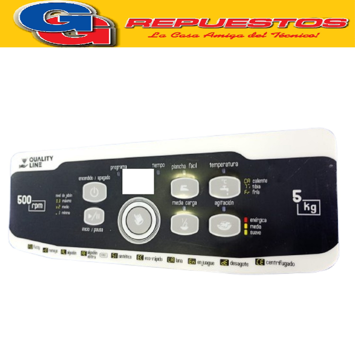 SERIGRAFIA PARA LAVARROPAS DREAN CONCEPT FUZZY TECH MODELO   VIEJO FUZZY TECH V1 QUALITY LINE MEMBRANA PARA PANEL. LARGO 28CM APROXIMADAMENTE