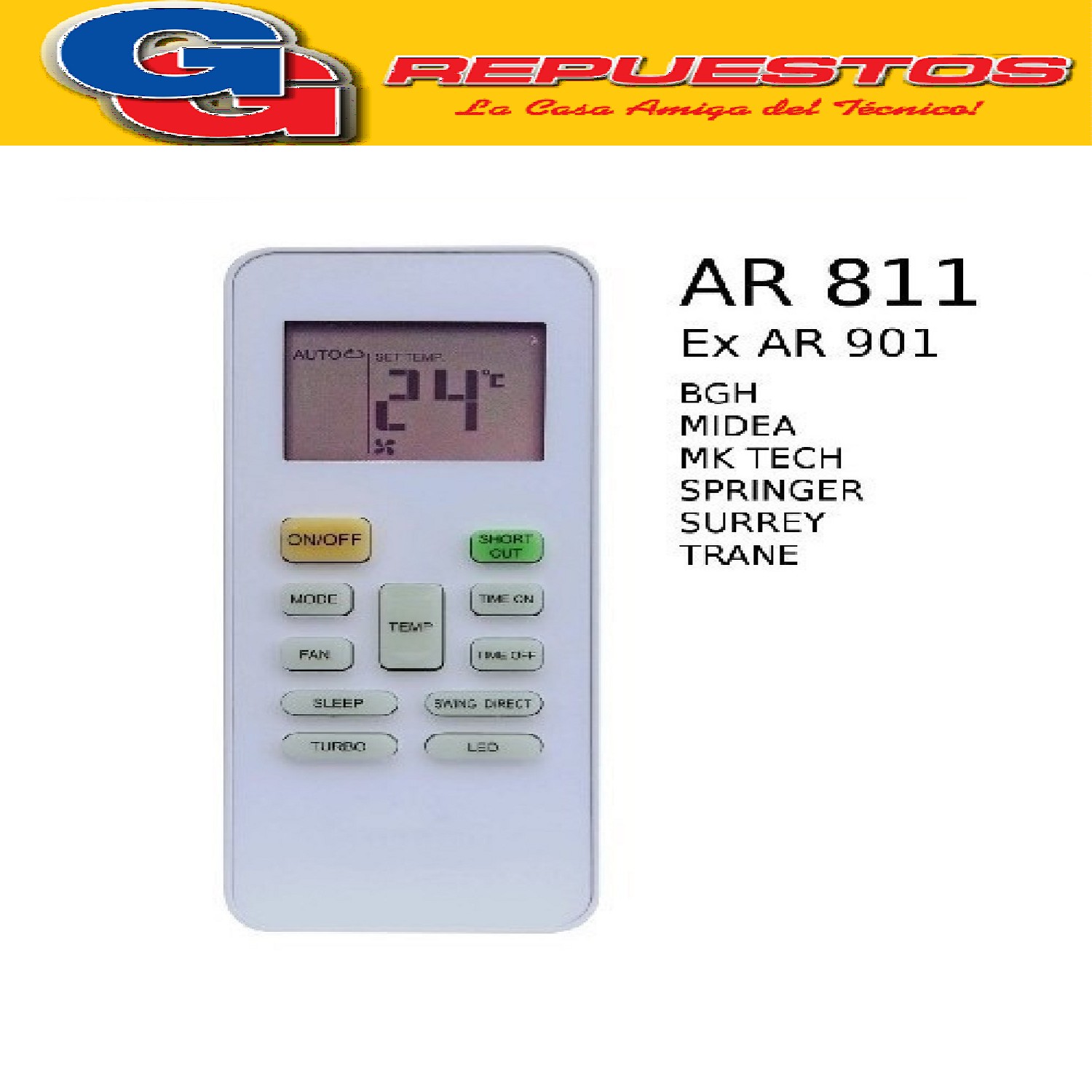 CONTROL REMOTO AIRE ACONDICIONADO SPLIT COMPATIBLE CON SURRE Y RG52B/BGE RG01/BGCRF
