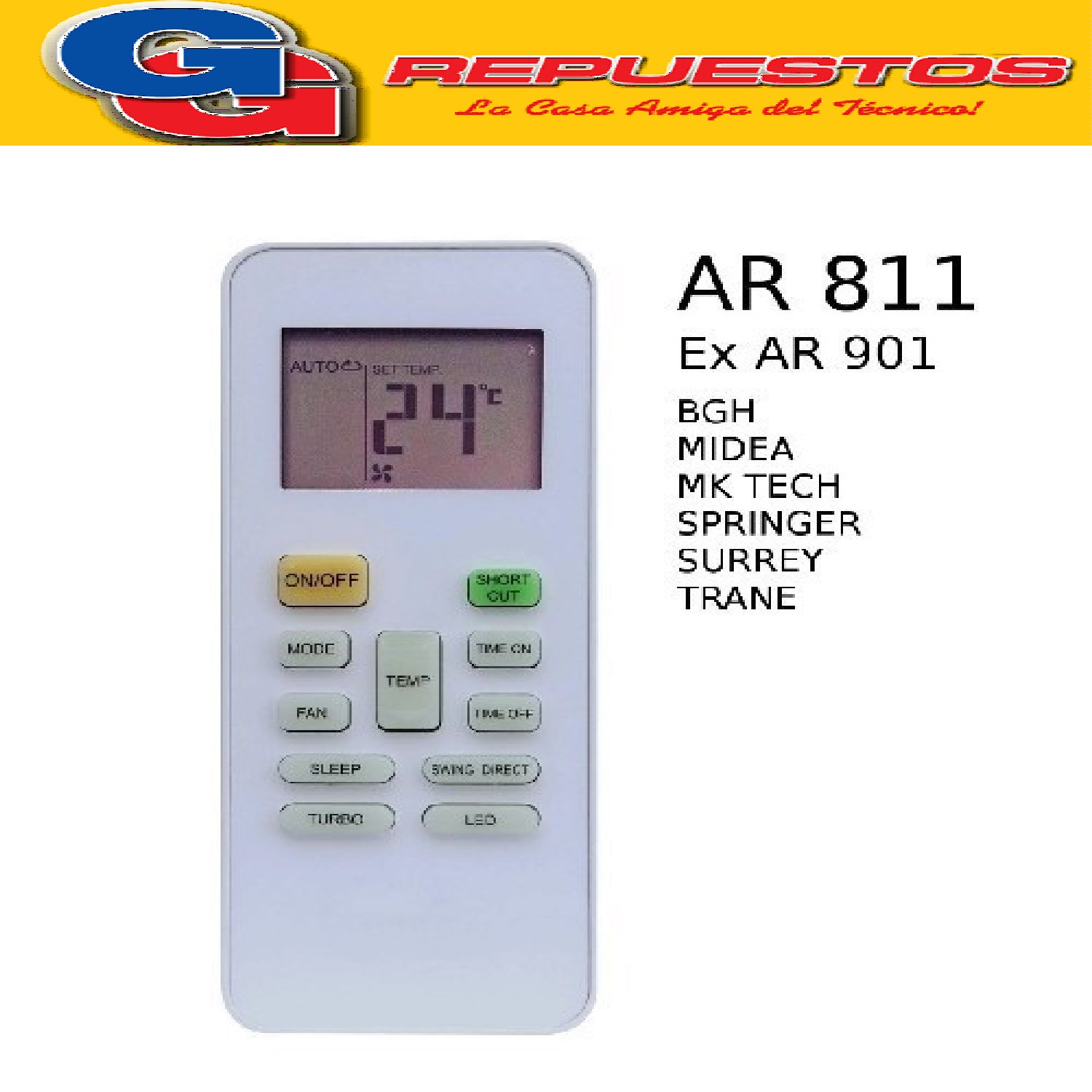 CONTROL REMOTO AIRE ACONDICIONADO SPLIT COMPATIBLE CON SURRE Y RG52B/BGE RG01/BGCRF