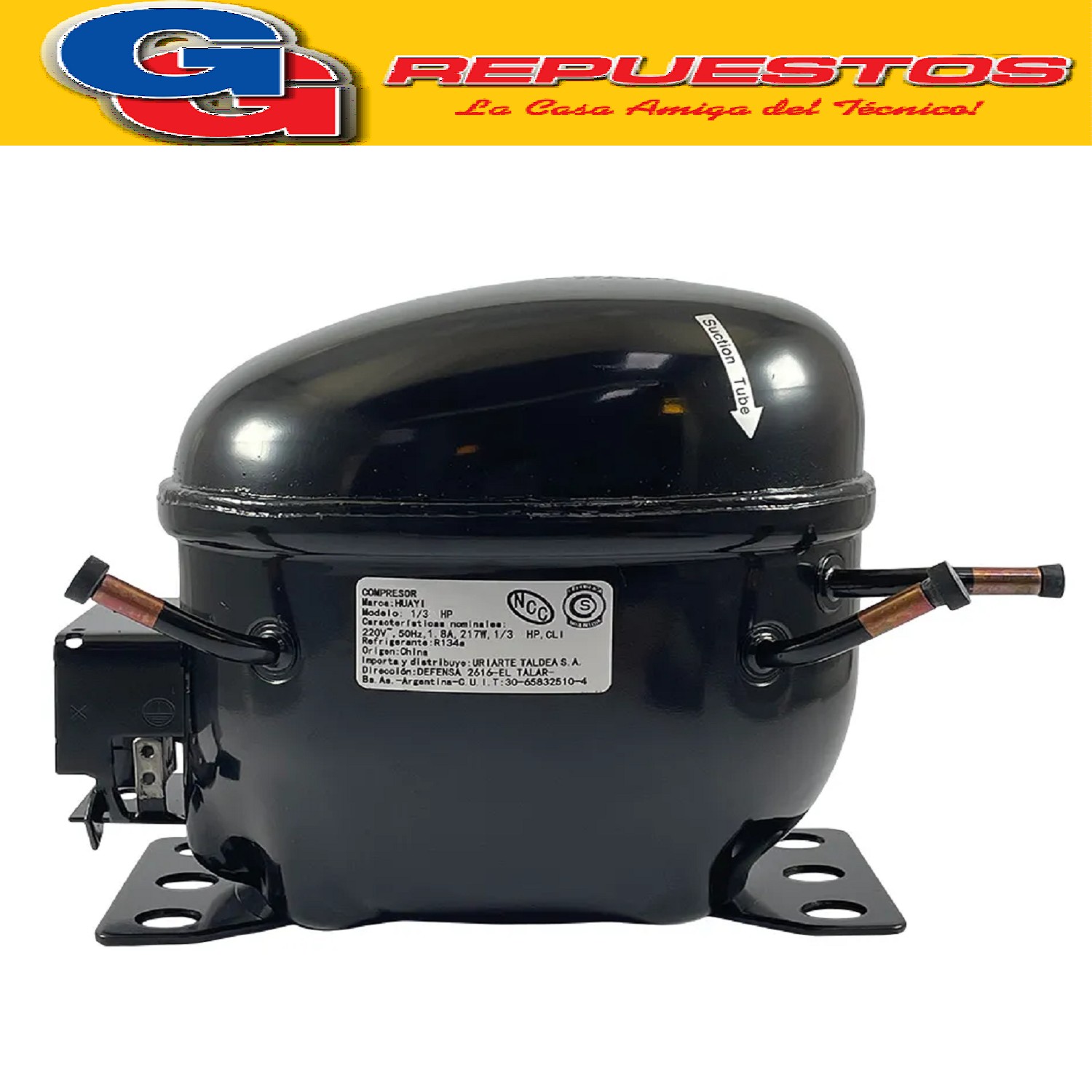 MOTOCOMPRESOR HUAYI 1/3 HP R134 R12 AE1390DBX E86HB5 240fr H y81yt PARA HELADERAS FAMILIARES Y FREEZER- NO ES COMERCIAL
