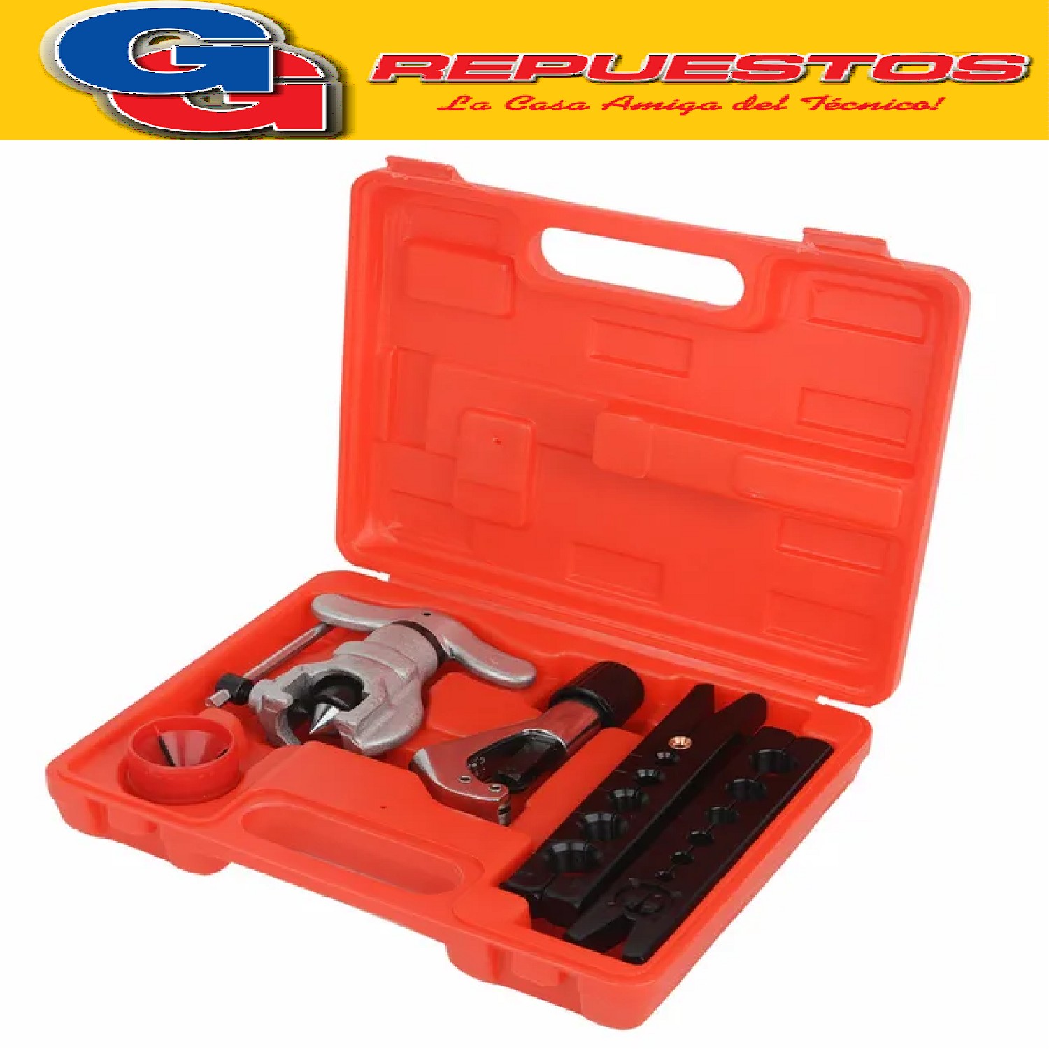 CAJA DE HERRAMIENTAS CT-808 PESTAÑADORA CON EMBRAGUE CORTADORA LT-808-F Herramienta de abocardado excéntrico de 45 ° PARA CAÑOS EN mm 6mm,8mm,10mm,12mm,16mm,19mm
PARA CAÑOS EN PUGADAS
 1/4,5/16,3/8,1/2,5/8,3/4
Tamaño del cortador de tubos de alta resistencia: 1/8 -11/8 (4-28mm)
Desbarbador de tubos, capacidad: 5mm-35mm
