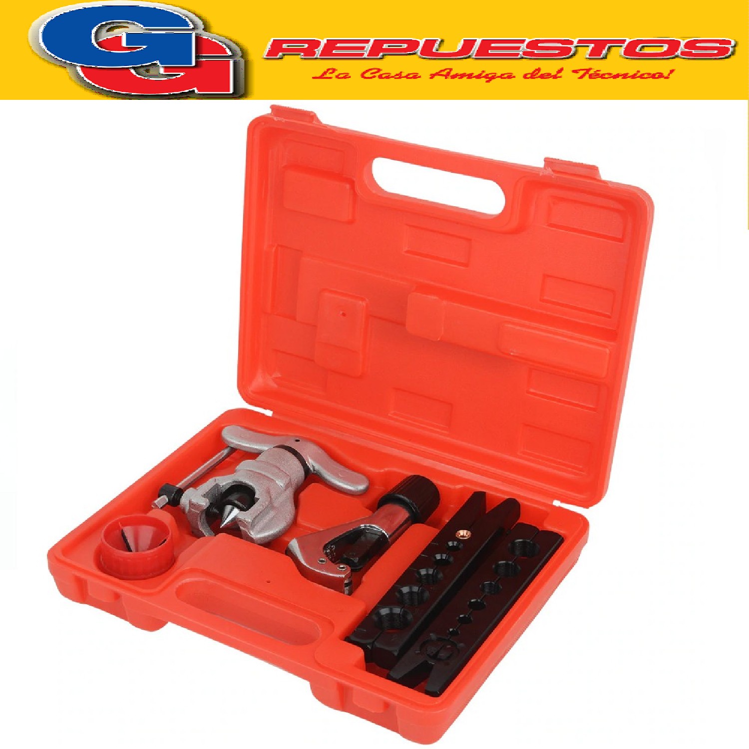 CAJA DE HERRAMIENTAS CT-808 PESTAÑADORA CON EMBRAGUE CORTADORA LT-808-F Herramienta de abocardado excéntrico de 45 ° PARA CAÑOS EN mm 6mm,8mm,10mm,12mm,16mm,19mm
PARA CAÑOS EN PUGADAS
 1/4,5/16,3/8,1/2,5/8,3/4
Tamaño del cortador de tubos de alta resistencia: 1/8 -11/8 (4-28mm)
Desbarbador de tubos, capacidad: 5mm-35mm