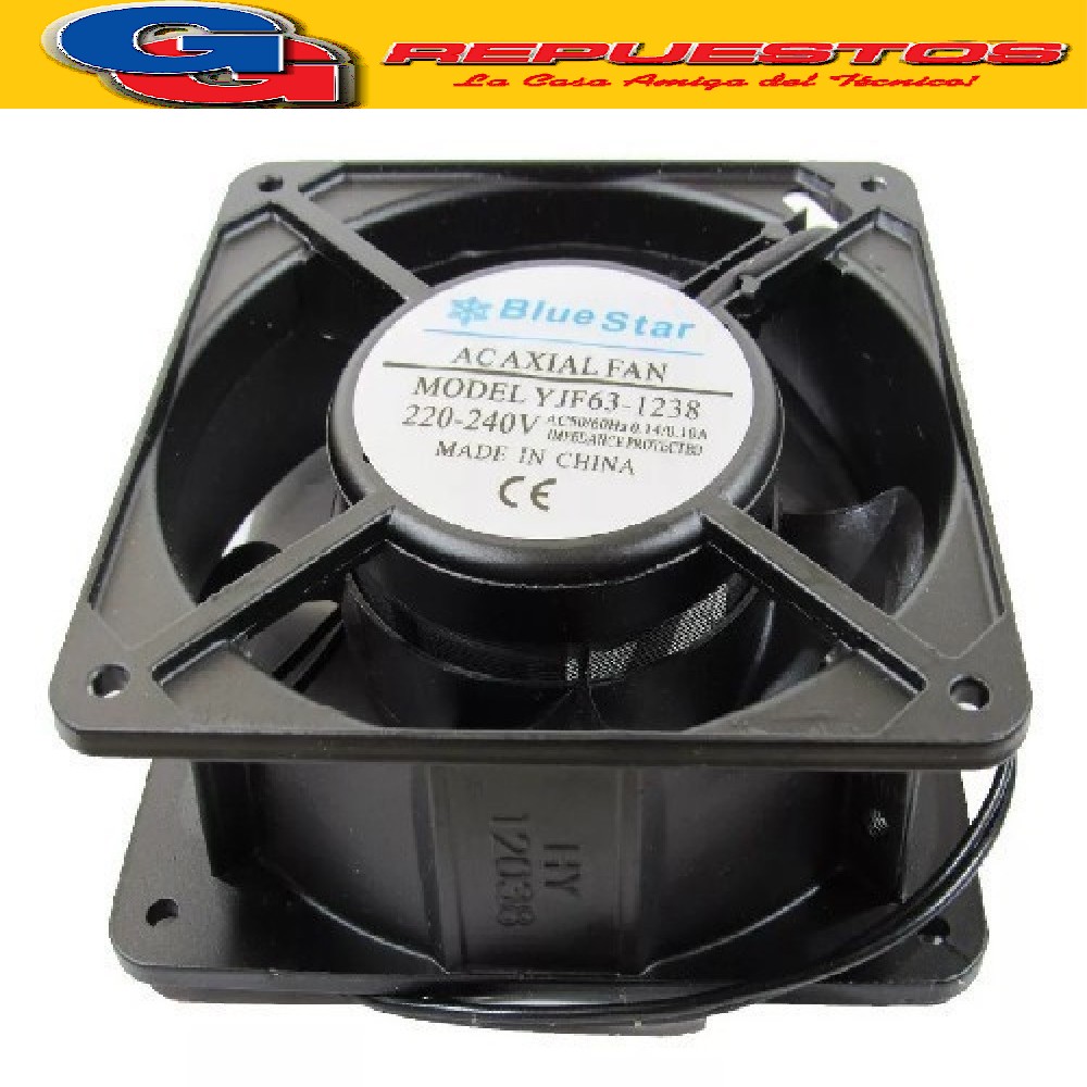 TURBINA MINIFORZADOR COOLER 12X12 PALA ALUMINIO 220V COMPATI BLE CON BLUESTAR, SP 4 PULGADAS JD12038 Dimensiones: 120 x 120 x 38mm  Tensión de Alimentación: 220-240 V ac Altura: 120mm Funcionamiento DC o AC: AC Anchura: 120mm
Consumo de Energía: 20W Corriente Máxima: 140mA   Profundidad: 38mm