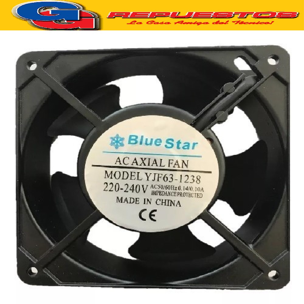 TURBINA MINIFORZADOR COOLER 12X12 PALA ALUMINIO 220V COMPATI BLE CON BLUESTAR, SP 4 PULGADAS JD12038 Dimensiones: 120 x 120 x 38mm  Tensión de Alimentación: 220-240 V ac Altura: 120mm Funcionamiento DC o AC: AC Anchura: 120mm
Consumo de Energía: 20W Corriente Máxima: 140mA   Profundidad: 38mm