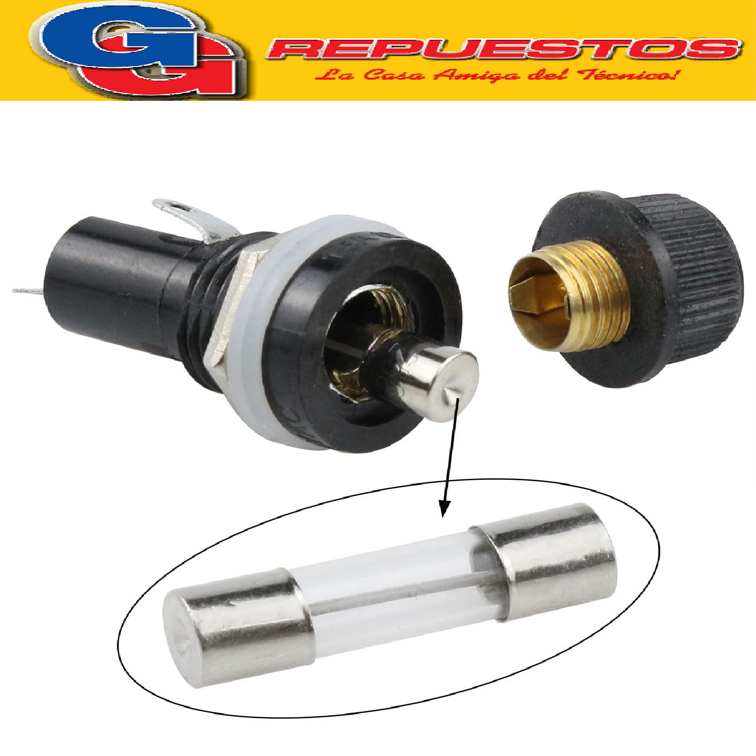 PORTAFUSIBLE A ROSCA 20MM C/TERMINAL PLANA 10A 250V