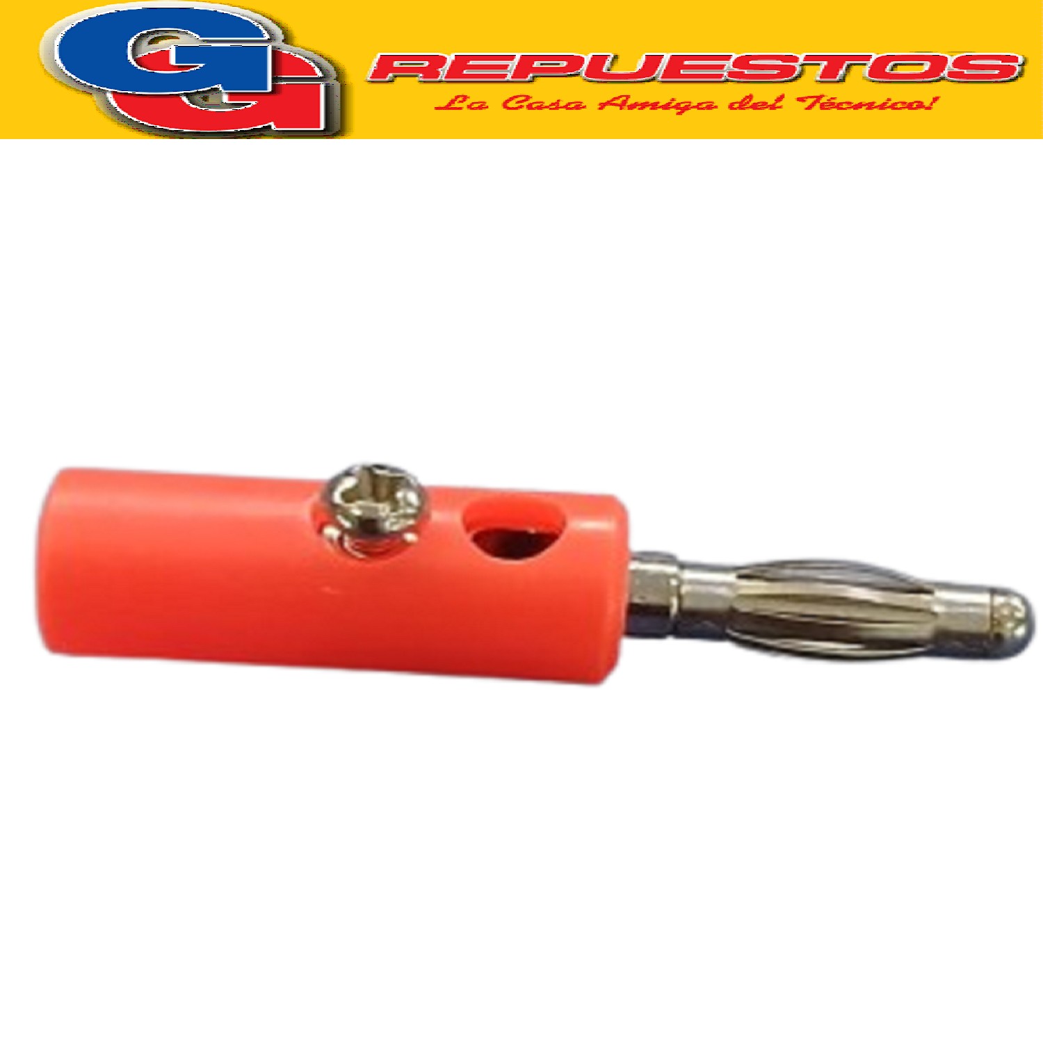 FICHA BANANA MACHO PLASTICA CON TORNILLO ROJO