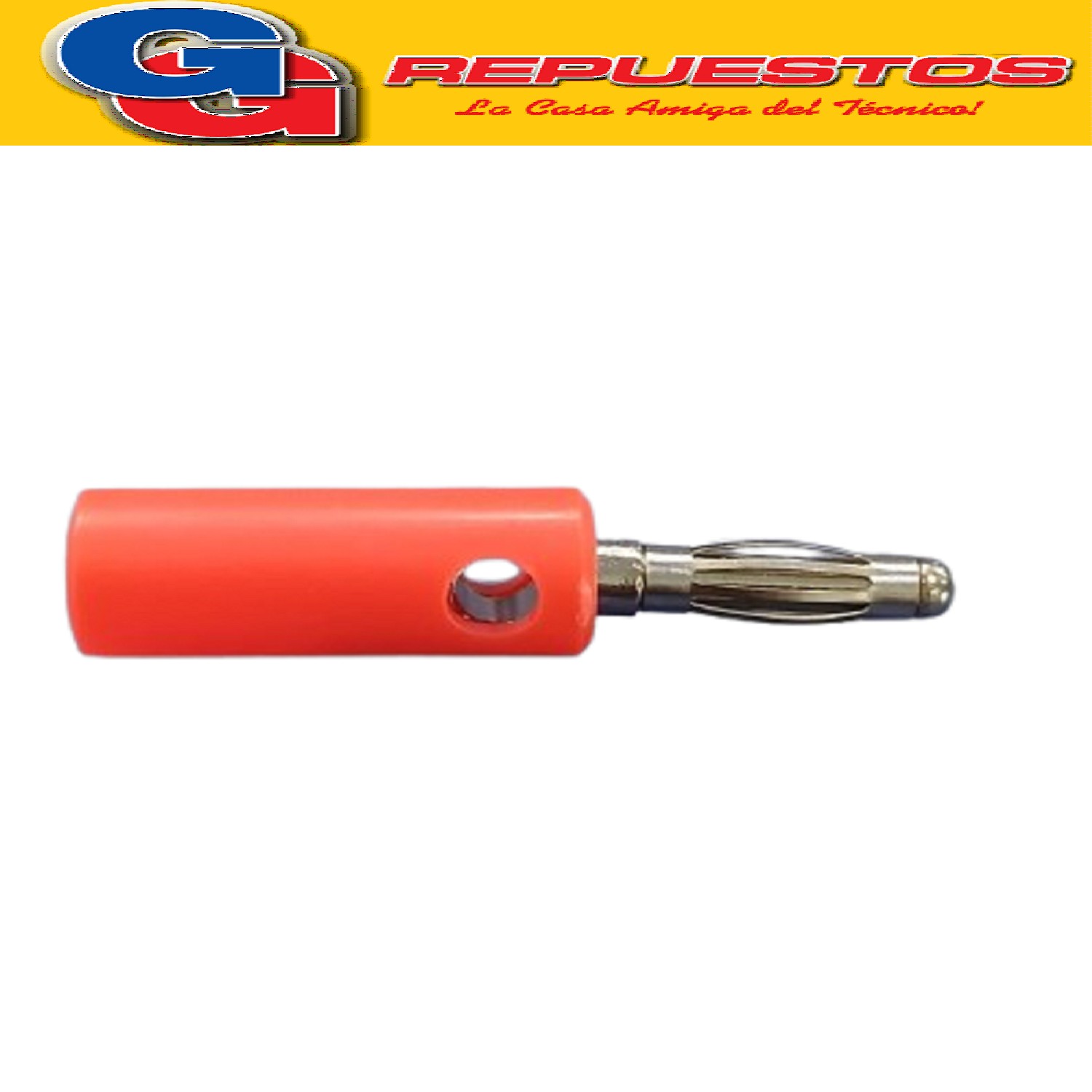 FICHA BANANA MACHO PLASTICA CON TORNILLO ROJO