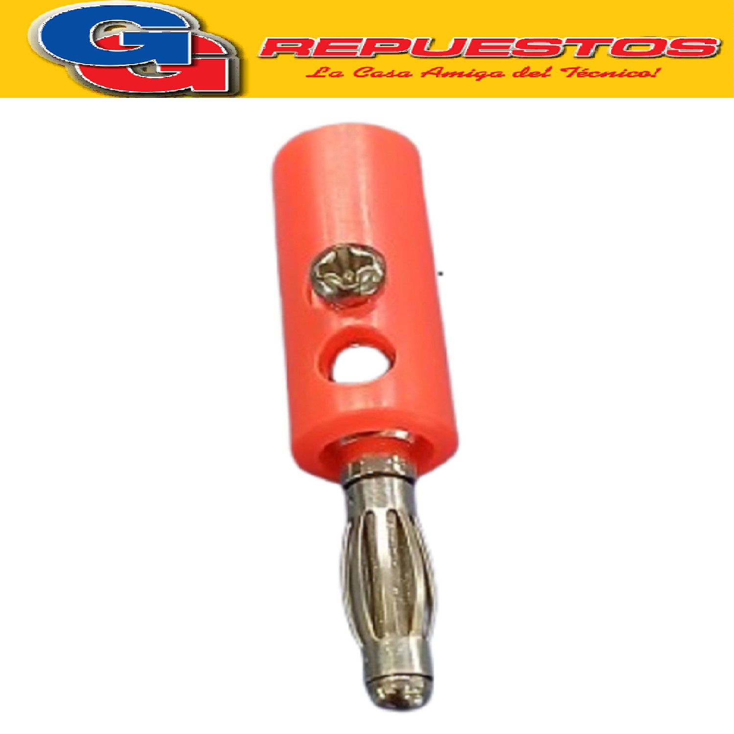 FICHA BANANA MACHO PLASTICA CON TORNILLO ROJO