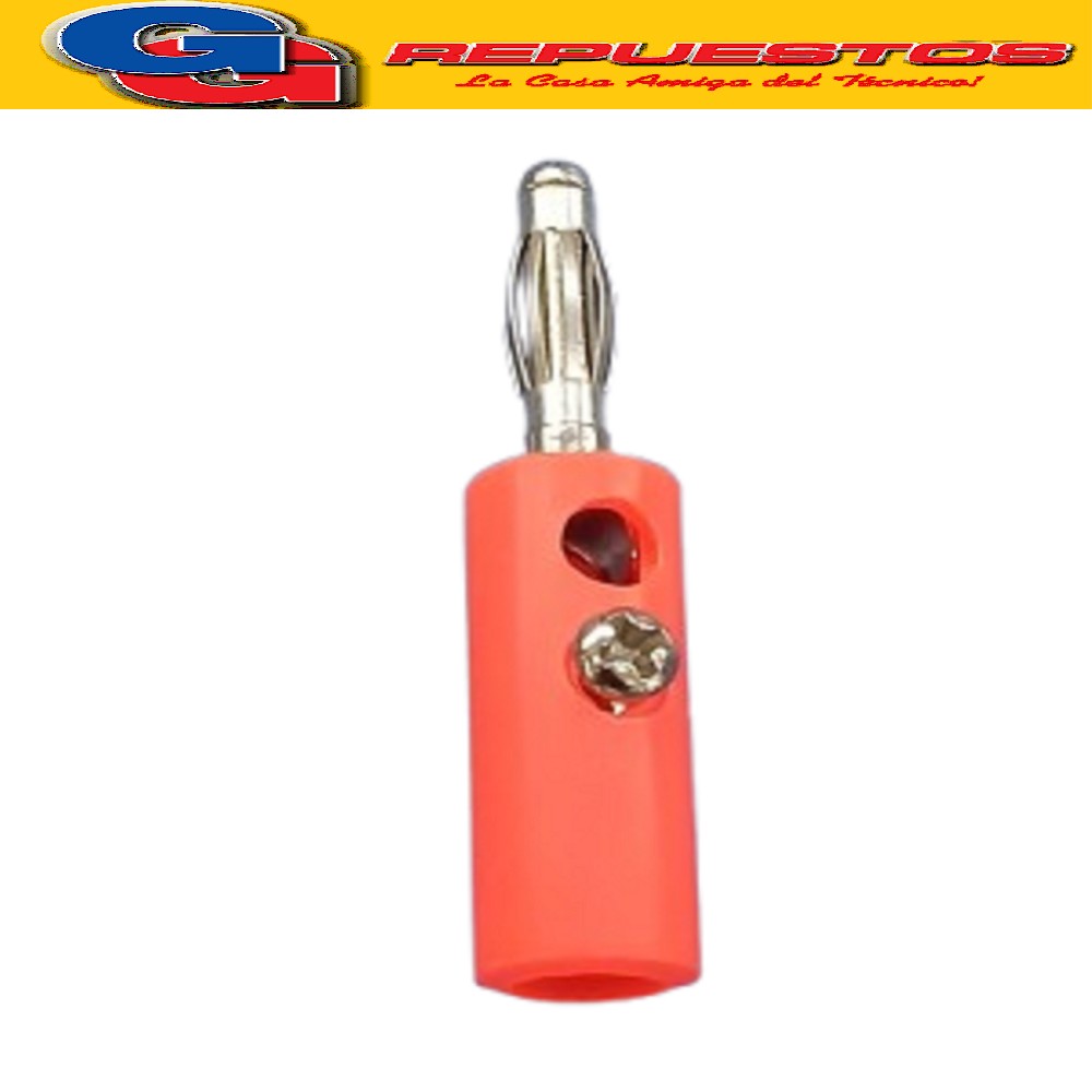 FICHA BANANA MACHO PLASTICA CON TORNILLO ROJO