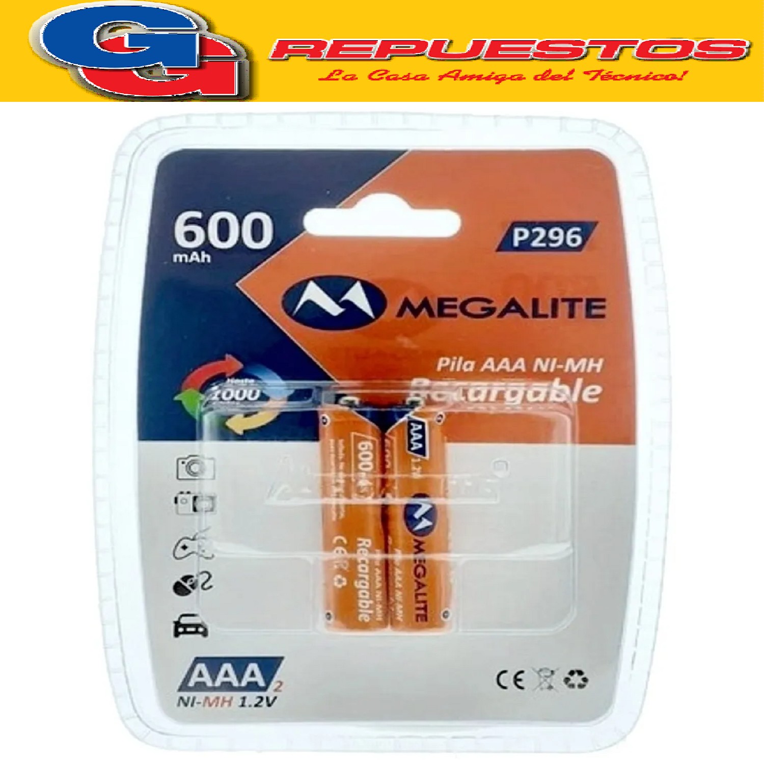 PILA RECARGABLE AAA 600mAh MEGALITE PRECIO POR UNIDAD 22001I C04172835R / 22001IC04172835R PRECIO POR UNIDAD