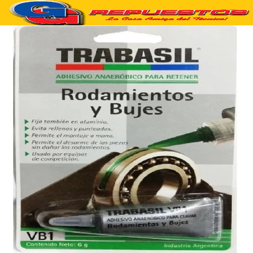 TRABASIL VB1 X 6 GR RODAMIENTOS Y BUJES HOLGURA MAX 0.12 mm  ADHESIVO ANAEROBICO PEGAMENTO