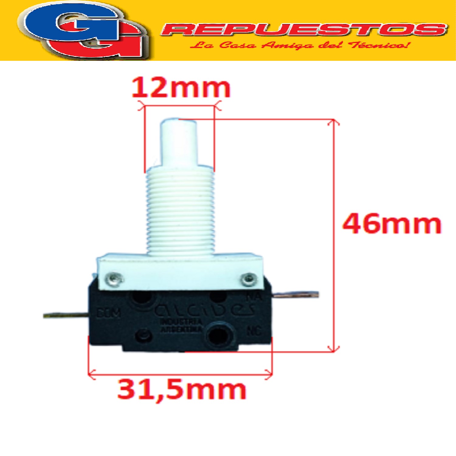 INTERRUPTOR HELADERA EXHIBIDORA VERTICAL GAFA CON ROSCA PULSADOR NORMAL ABIERTO 250V 10A 2 CONTACTOS
