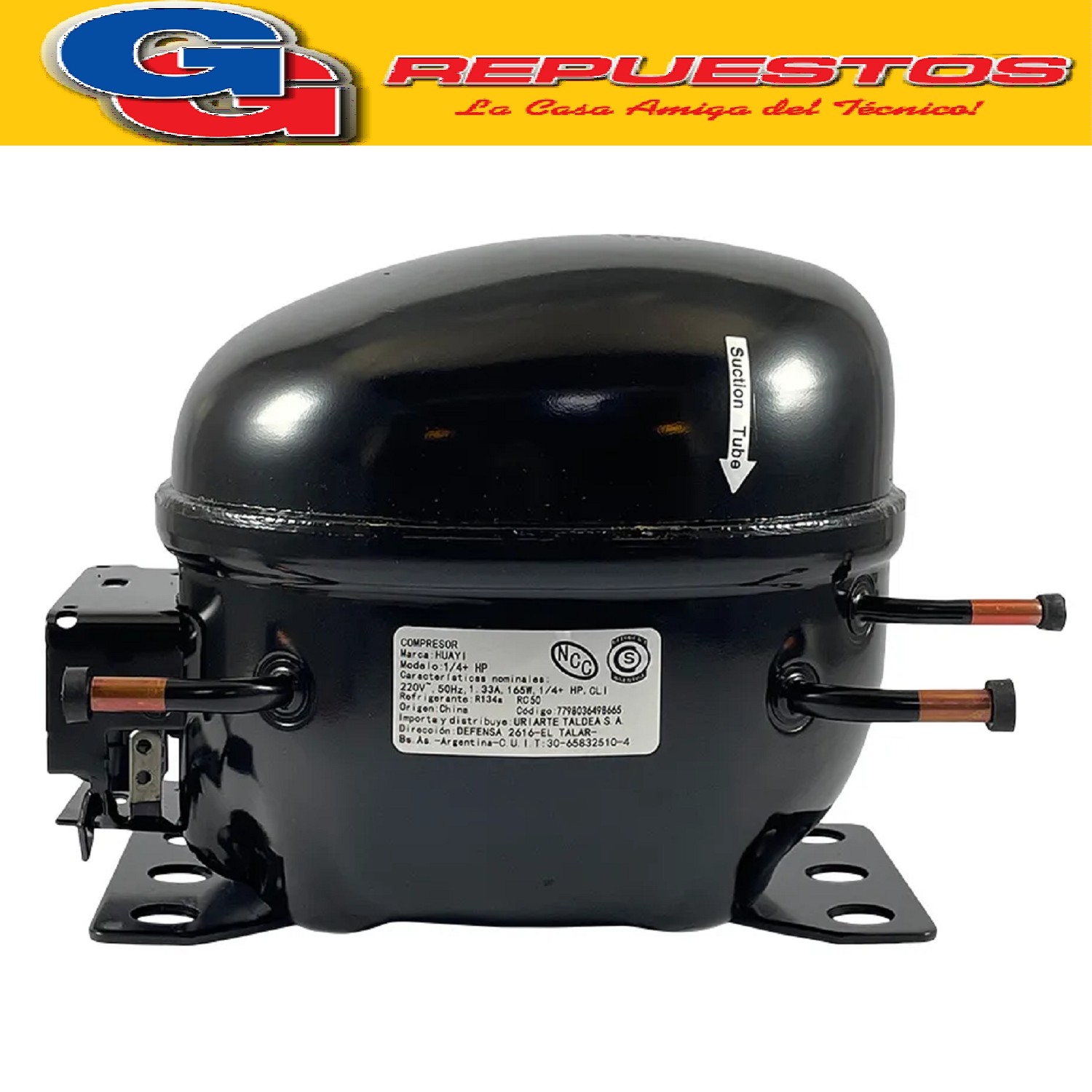 MOTOCOMPRESOR HUAYI 1/4+ HP DUAL 134/R12 BLEND E80HB5 AE1380 PARA HELADERAS FAMILIARES Y FREEZER- NO ES COMERCIAL