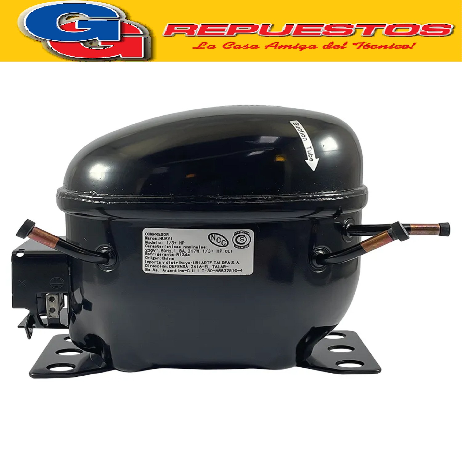 MOTOCOMPRESOR HUAYI 1/3+ HP DUAL R134/R12 E100HBQ5 X100HYDQ5 280fr PARA HELADERAS FAMILIARES Y FREEZER- NO ES COMERCIAL