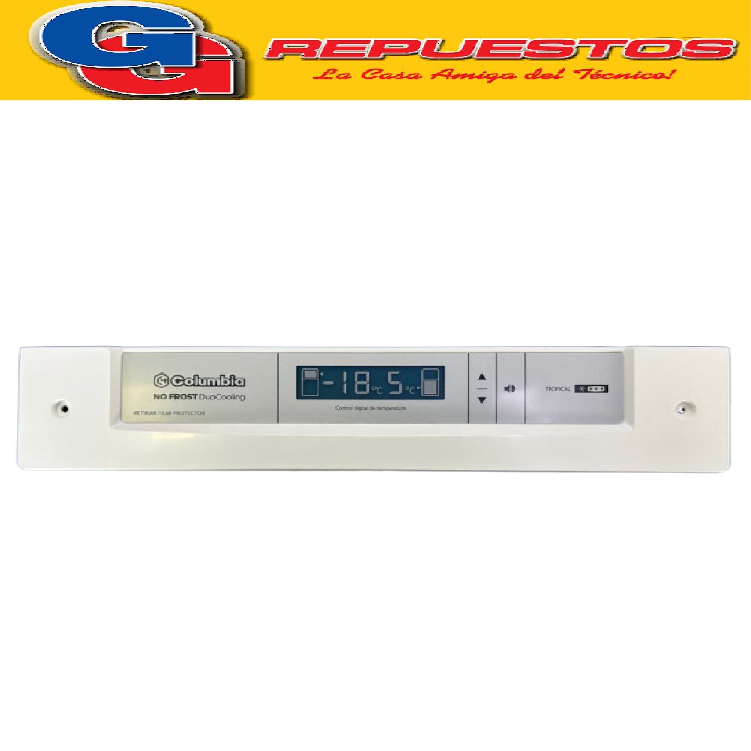 FRENTE + PLAQUETA PARA HELADERA NO FROST COLUMBIA CHD41D/9   ORIGINAL  CHD41D/8	HELADERA 413LTS COLOR BLANCA NO FROST DUO COOLING CHD41D/9 HELADERA 413LTS COLOR BLANCA NO FROST DUO COOLING PLACA PLAQUETA MAS FRENTE PANEL DISPLAY  DE COMANDO