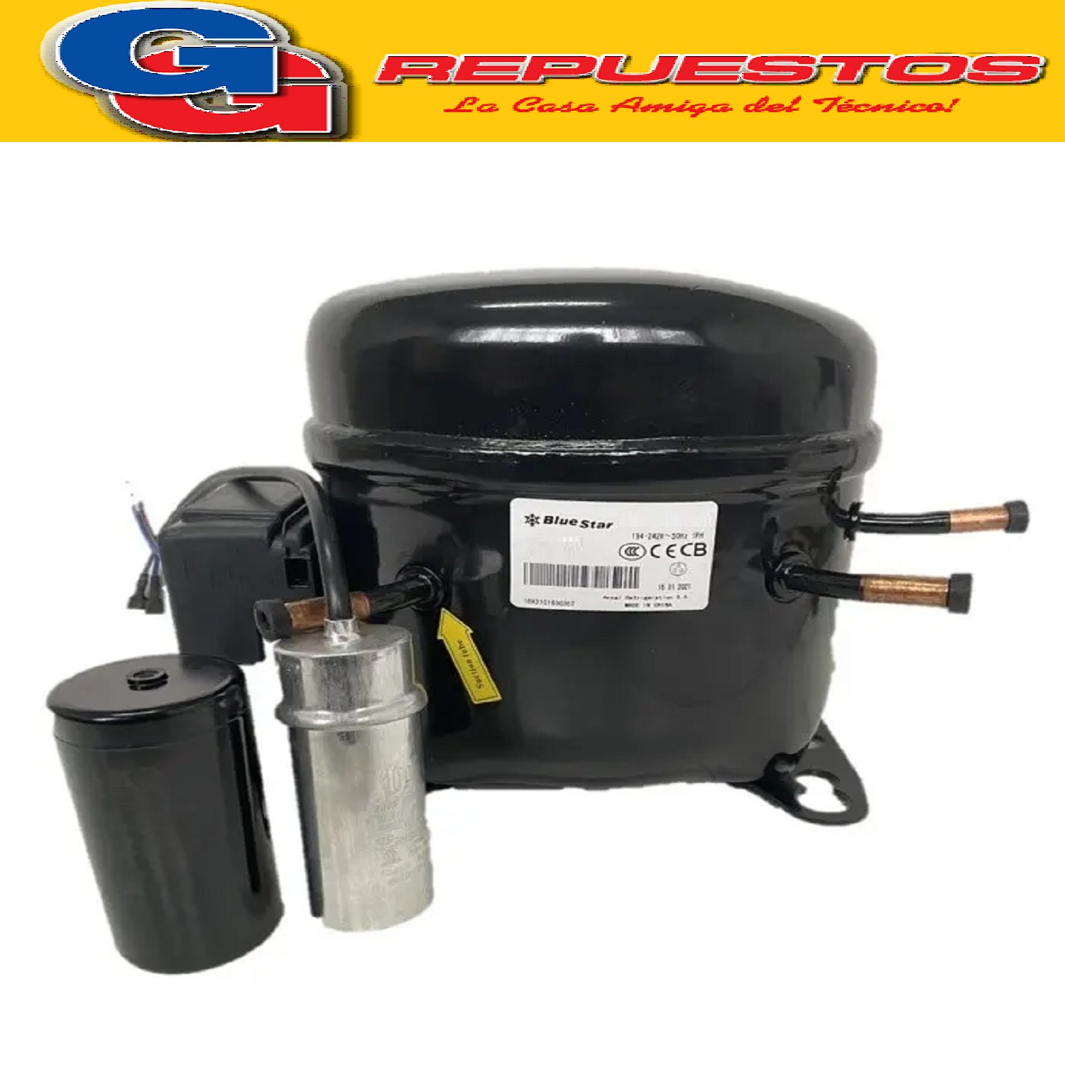 MOTOCOMPRESOR BLUESTAR 3/4+ HP R134A MDGQR19TG MQ-GQR19TG Ca pacidad de enfriamiento: 1645 W a 1850 W Desplazamiento cilíndrico: 18.0 cm³ a 19.0 cm³. Eficiencia (COP): 2.3 W/W 220-240V 50-60hz MQGQR19TG