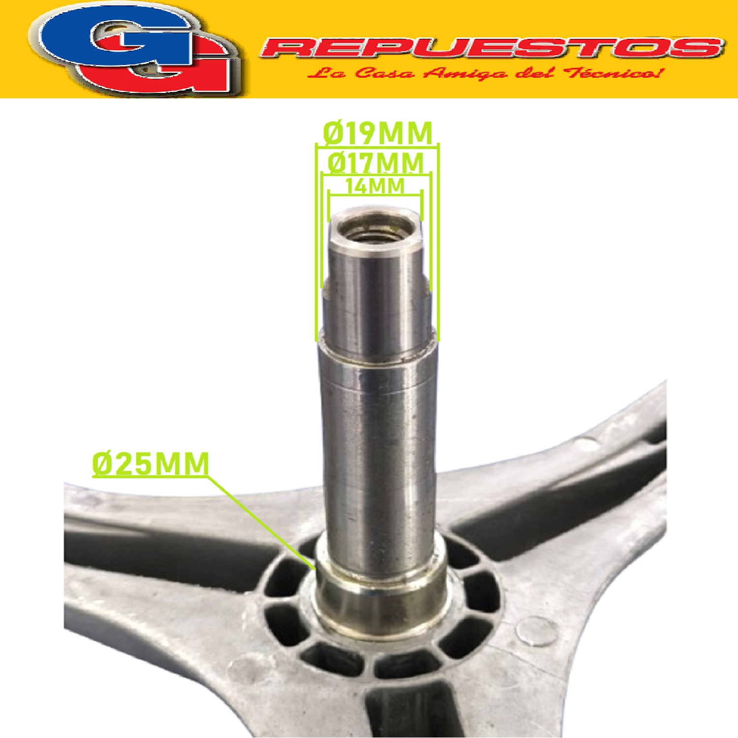 EJE SOPORTE TAMBOR LAVARROPAS MIDEA WTS91073- PHILCO PHLF060 B/04-PHLF070B-ZEN060B/04 (DE 6y7Kgr RULEMAN 6203-6204 ORIGINAL) BUJE de 25mm Diametro. NOTA: Alto total del perno 93mm Alto de buje 16mm. Cod.Origen: WTS91073 (MIDEA) 12338100000087J PHILCO () Produttore: MFS50-10301-302