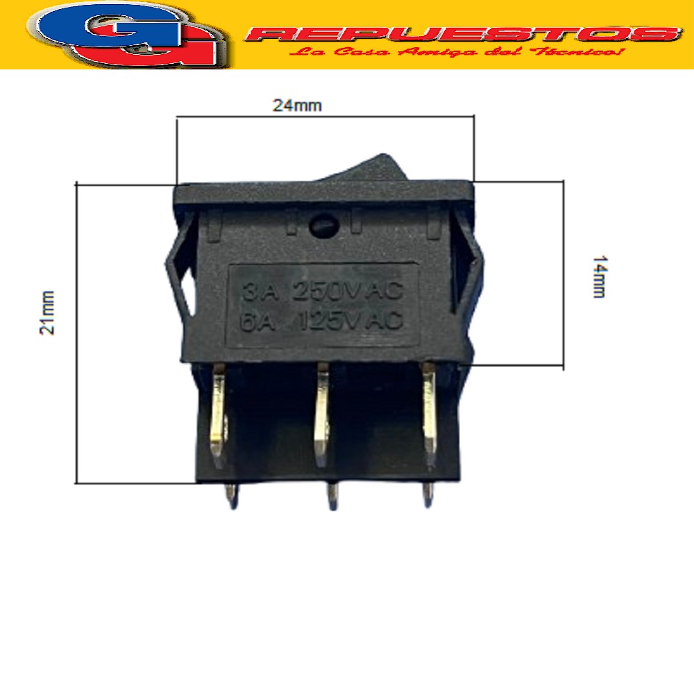 LLAVE TECLA 6P NEGRA ON-OFF 3A 250V INTERRUPTOR LLAVE BIPOLAR VARIOS USOS CALEFONES TERMOTANQUES ESTUFAS ETC