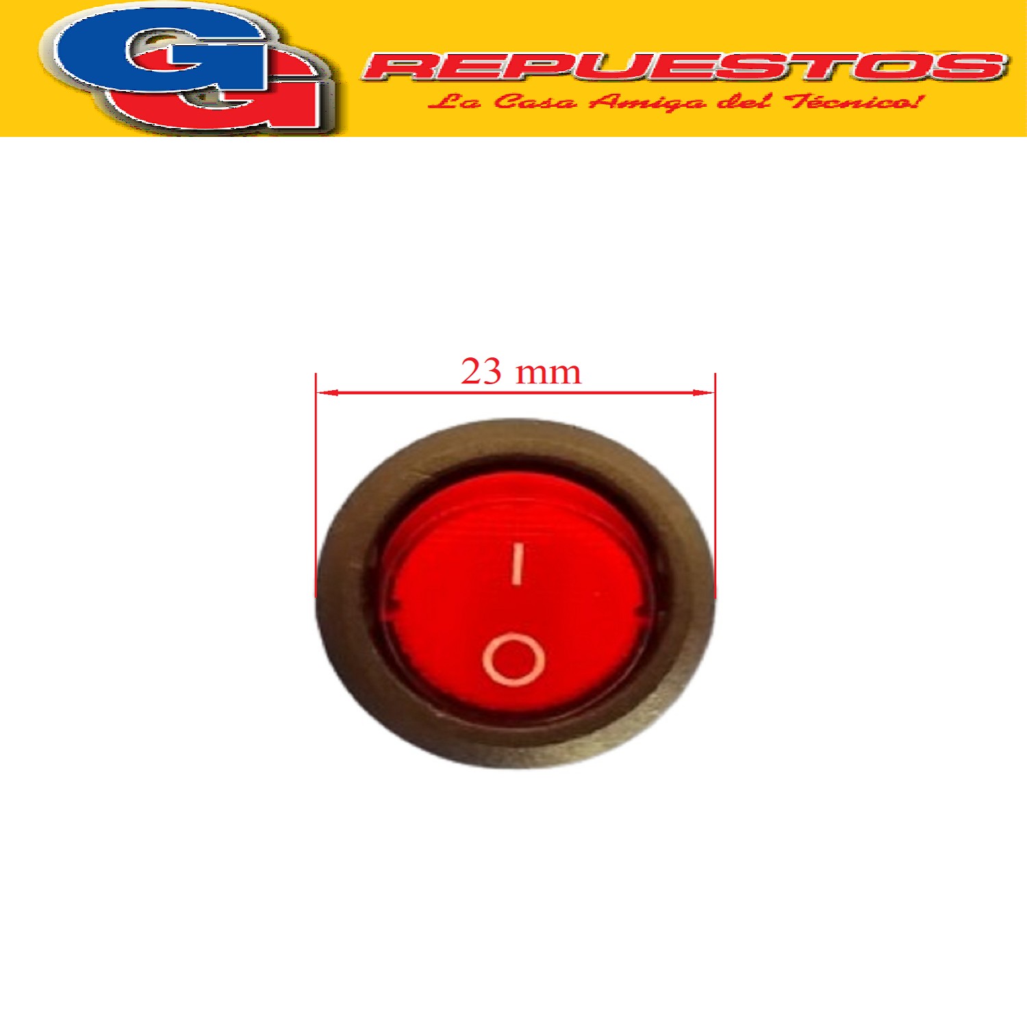 LLAVE TECLA ON-OFF 6.5A 250V CON NEON diametro de ori ficio  para calce  21 mm INTERRUPTOR