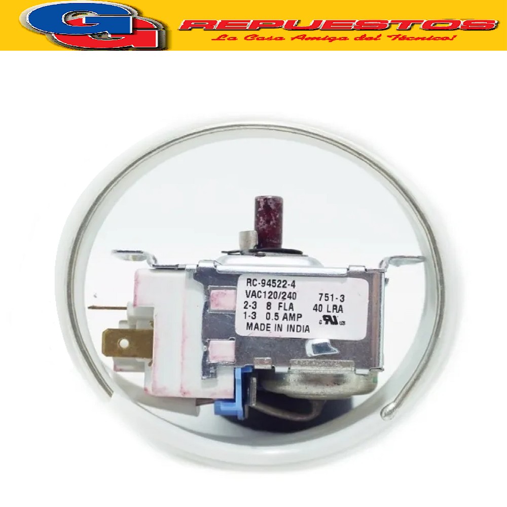 TERMOSTATO BLUESTAR RC94522-4S / PEABODY / RESISTENCIA (+3.5 -16.6_-22_-25.7) 3 CONTACTOS 2 FRIOS EJE REDONDO LENGUETA DE ARRASTRE CAPILAR 1150 mm REEMPLAZO TSV-9013-22